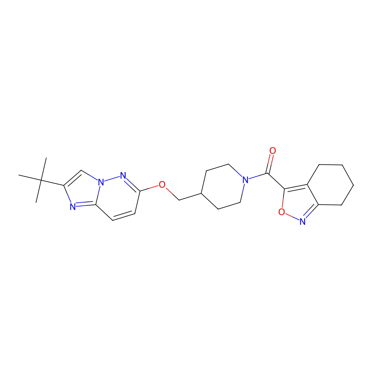 3-{4-[({2-Tert-butylimidazo[1,2-b]pyridazin-6-yl}oxy)methyl]piperidine-1-carbonyl}-4,5,6,7-tetrahydro-2,1-benzoxazole molecular structure, CAS 2549044-00-8