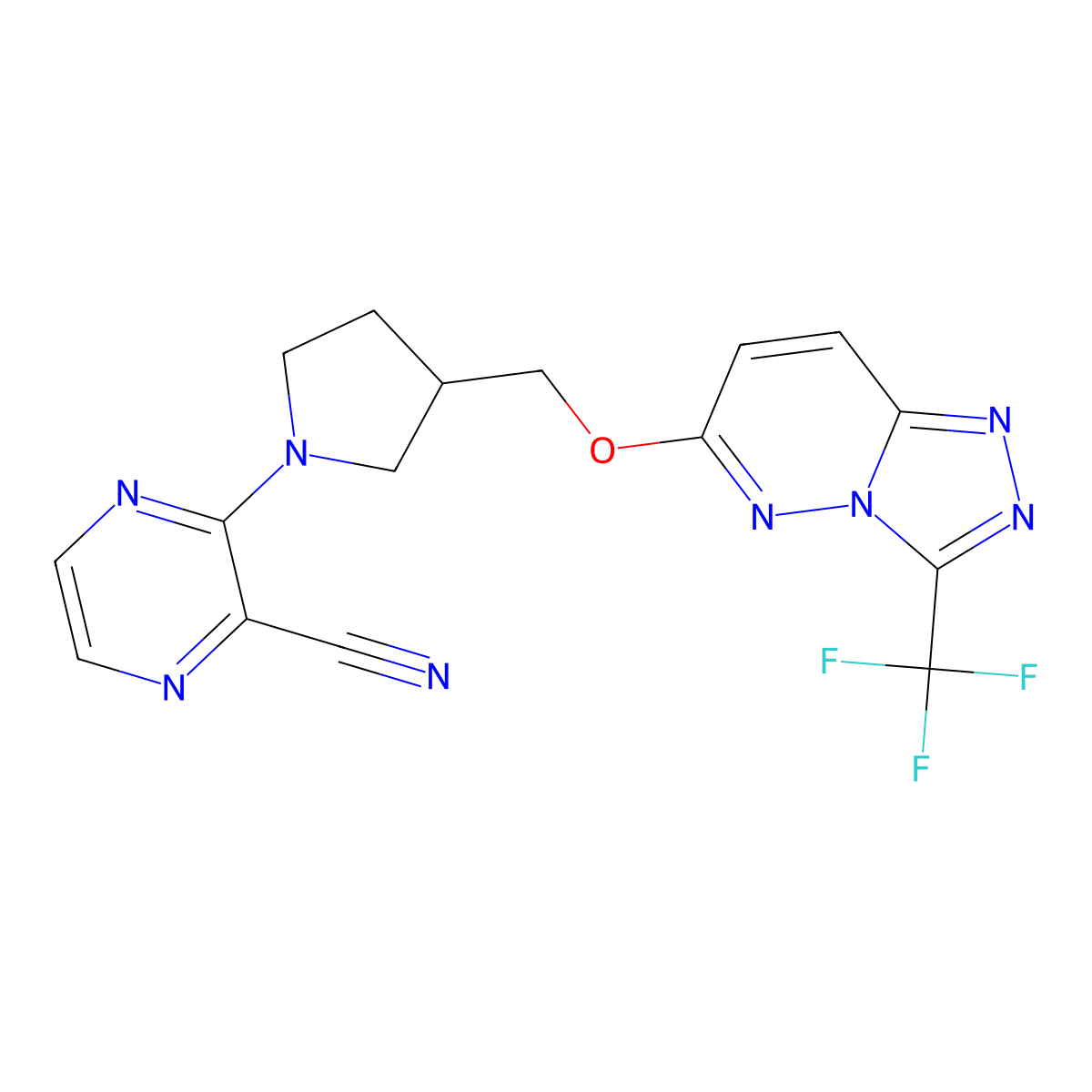 3-[3-({[3-(Trifluoromethyl)-[1,2,4]triazolo[4,3-b]pyridazin-6-yl]oxy}methyl)pyrrolidin-1-yl]pyrazine-2-carbonitrile molecular structure, CAS 2549044-02-0
