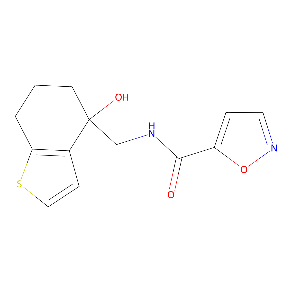 N-[(4-hydroxy-4,5,6,7-tetrahydro-1-benzothiophen-4-yl)methyl]-1,2-oxazole-5-carboxamide molecular structure, CAS 2549044-04-2