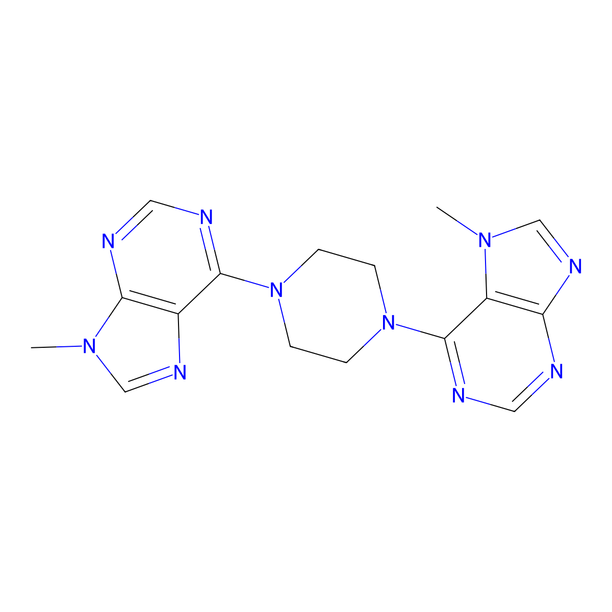 9-methyl-6-[4-(7-methyl-7H-purin-6-yl)piperazin-1-yl]-9H-purine molecular structure, CAS 2549044-06-4