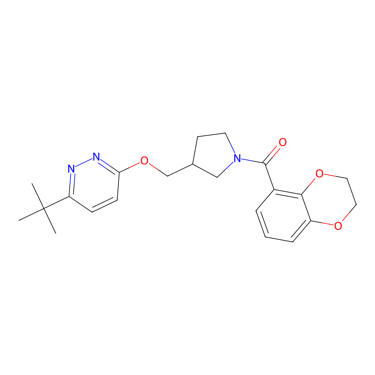 3-Tert-butyl-6-{[1-(2,3-dihydro-1,4-benzodioxine-5-carbonyl)pyrrolidin-3-yl]methoxy}pyridazine molecular structure, CAS 2549044-07-5