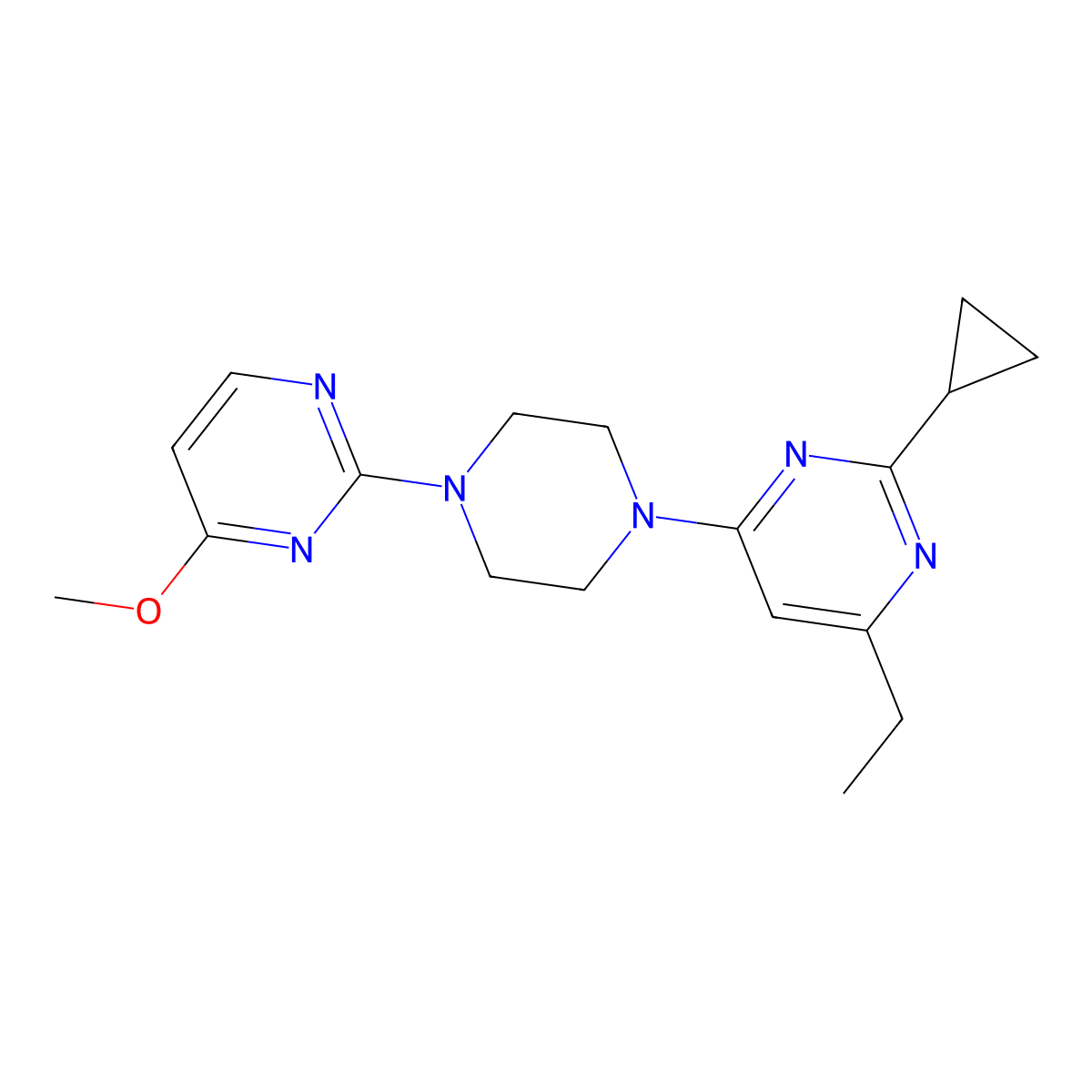 2-Cyclopropyl-4-ethyl-6-[4-(4-methoxypyrimidin-2-yl)piperazin-1-yl]pyrimidine molecular structure, CAS 2549044-09-7