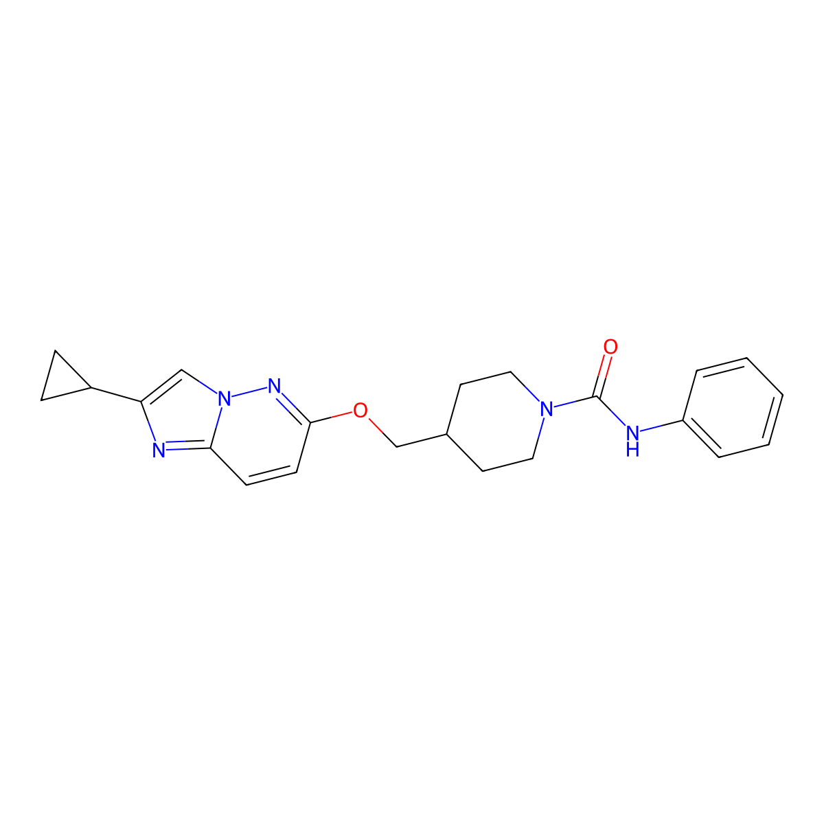 4-[({2-cyclopropylimidazo[1,2-b]pyridazin-6-yl}oxy)methyl]-N-phenylpiperidine-1-carboxamide molecular structure, CAS 2549044-12-2