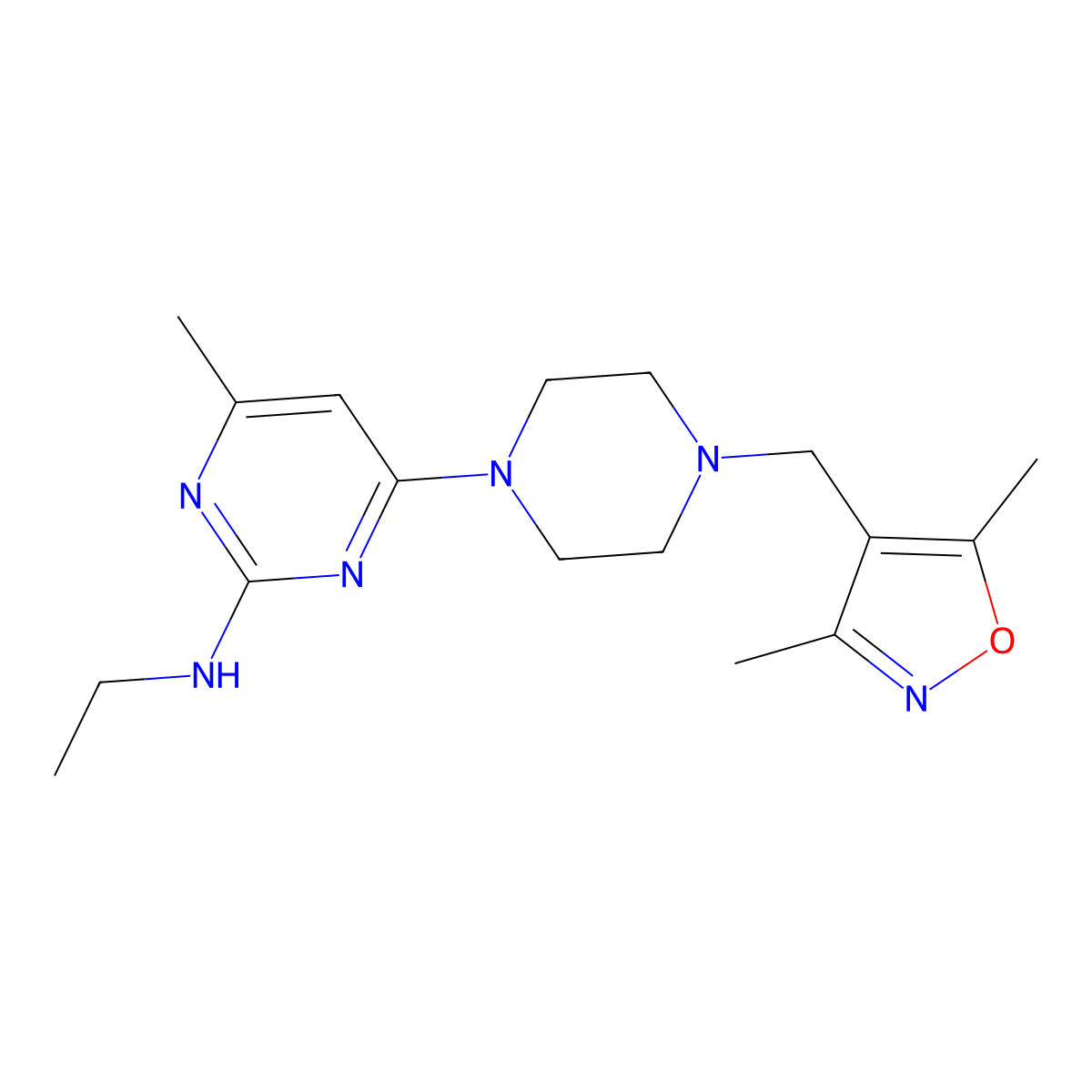 4-{4-[(3,5-dimethyl-1,2-oxazol-4-yl)methyl]piperazin-1-yl}-N-ethyl-6-methylpyrimidin-2-amine molecular structure, CAS 2549044-16-6