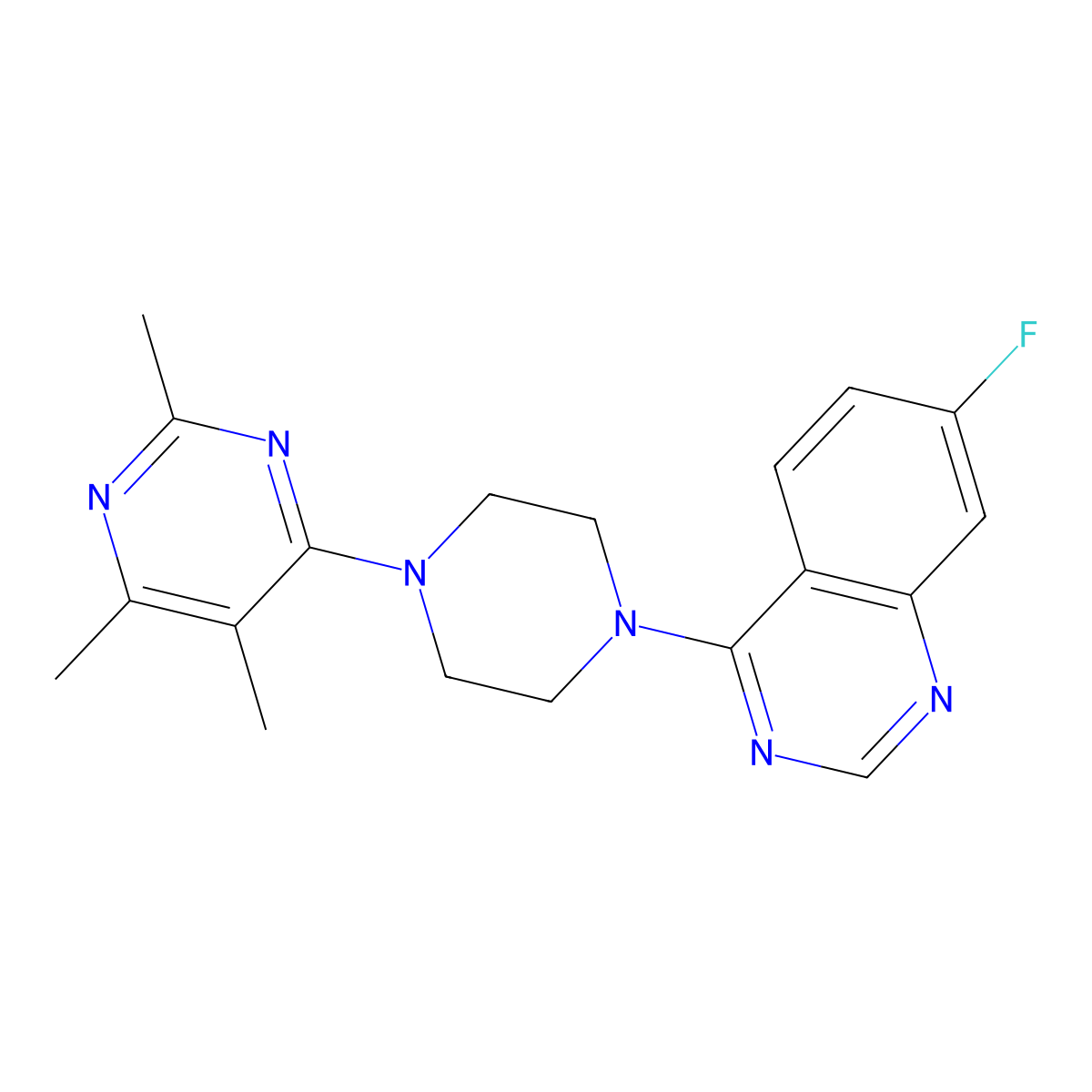 7-Fluoro-4-[4-(2,5,6-trimethylpyrimidin-4-yl)piperazin-1-yl]quinazoline molecular structure, CAS 2549044-17-7
