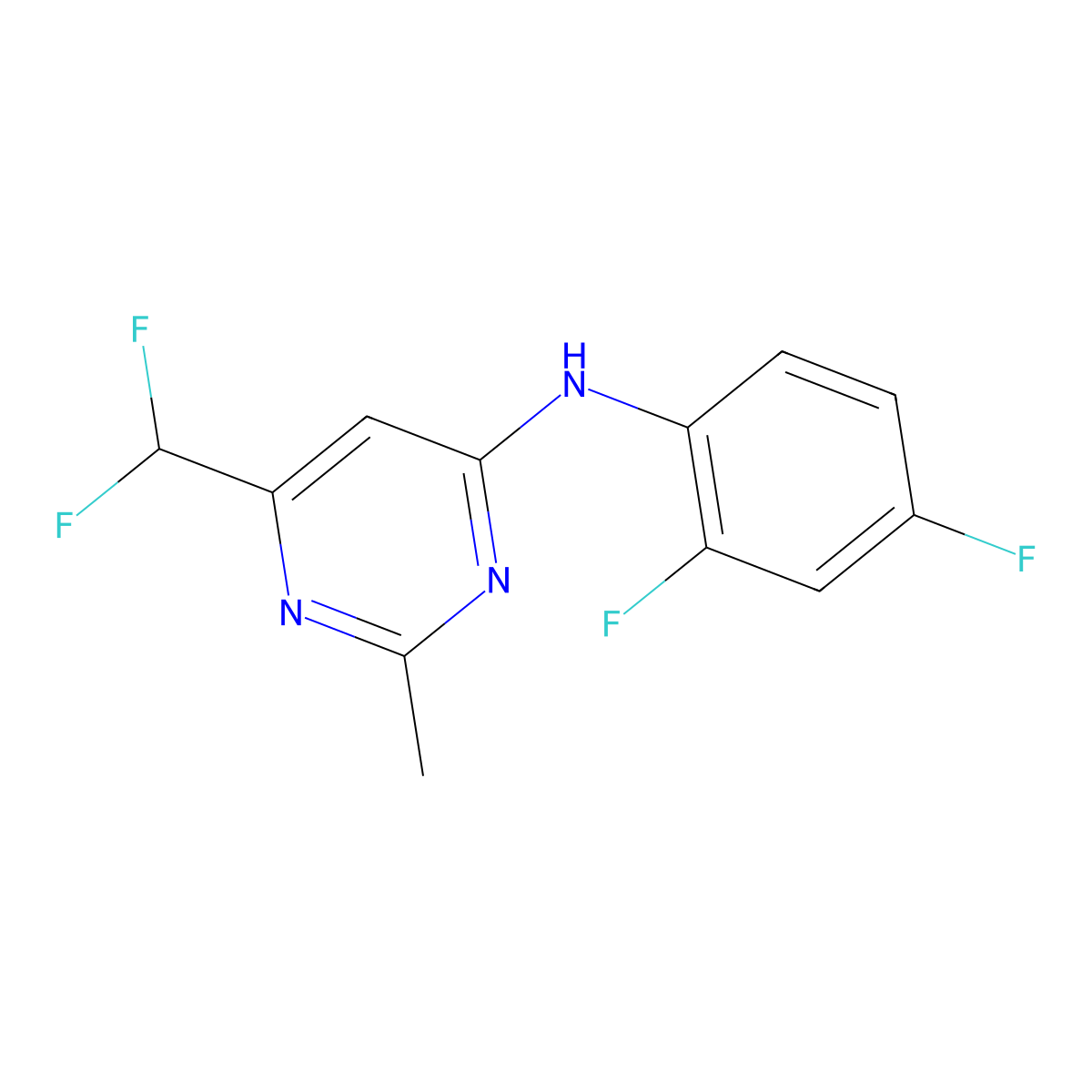 6-(difluoromethyl)-N-(2,4-difluorophenyl)-2-methylpyrimidin-4-amine molecular structure, CAS 2549044-18-8