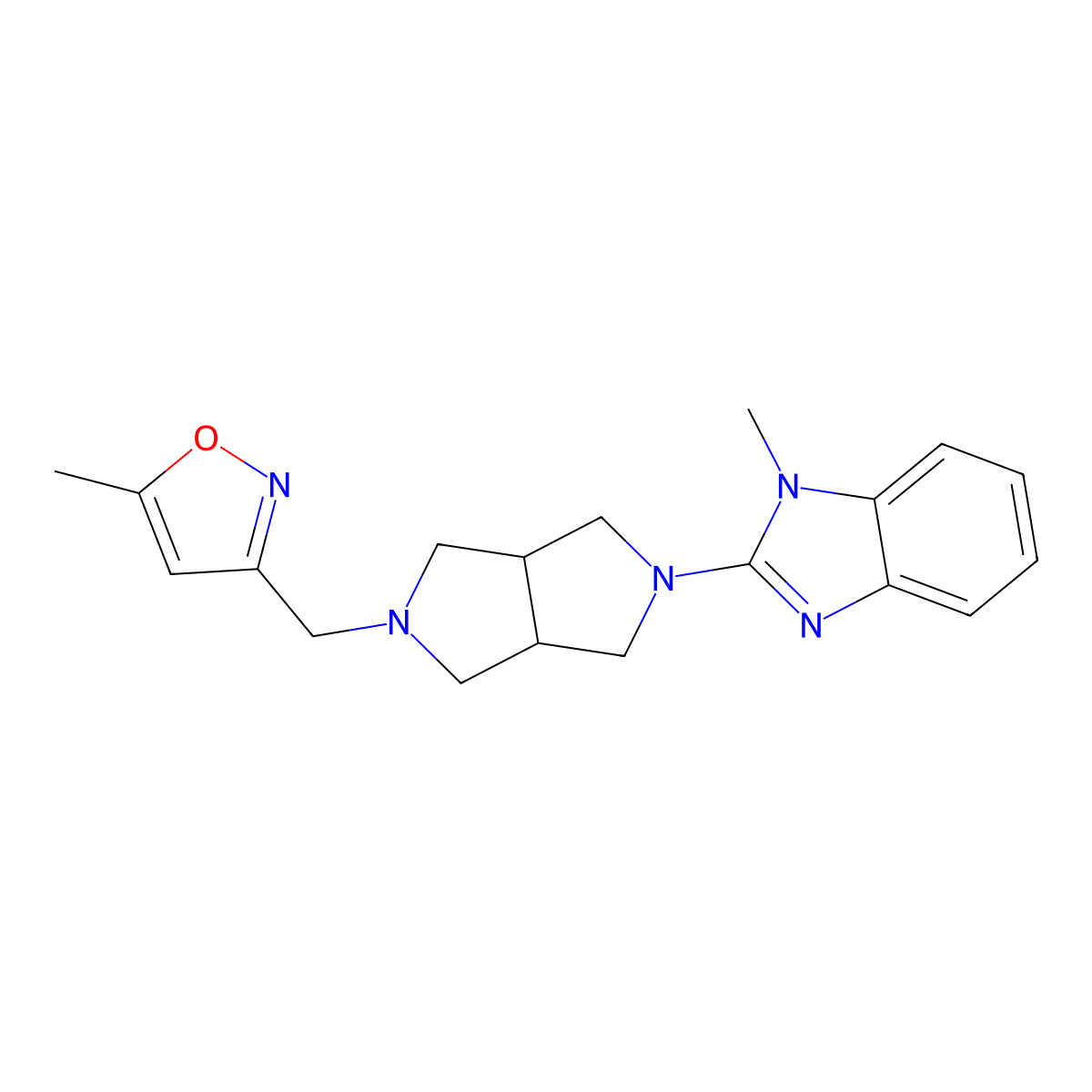 1-methyl-2-{5-[(5-methyl-1,2-oxazol-3-yl)methyl]-octahydropyrrolo[3,4-c]pyrrol-2-yl}-1H-1,3-benzodiazole molecular structure, CAS 2549044-22-4