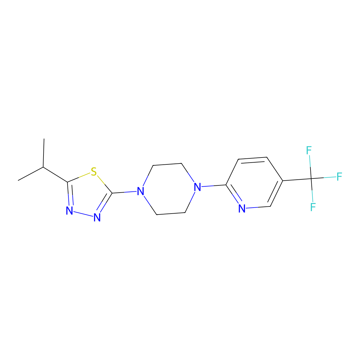 1-[5-(Propan-2-yl)-1,3,4-thiadiazol-2-yl]-4-[5-(trifluoromethyl)pyridin-2-yl]piperazine molecular structure, CAS 2549044-23-5