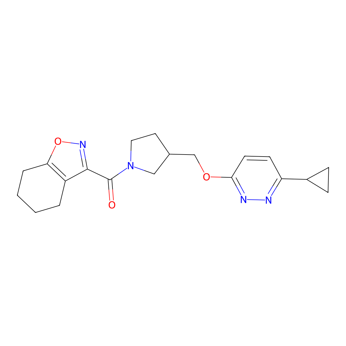 3-(3-{[(6-Cyclopropylpyridazin-3-yl)oxy]methyl}pyrrolidine-1-carbonyl)-4,5,6,7-tetrahydro-1,2-benzoxazole molecular structure, CAS 2549044-24-6
