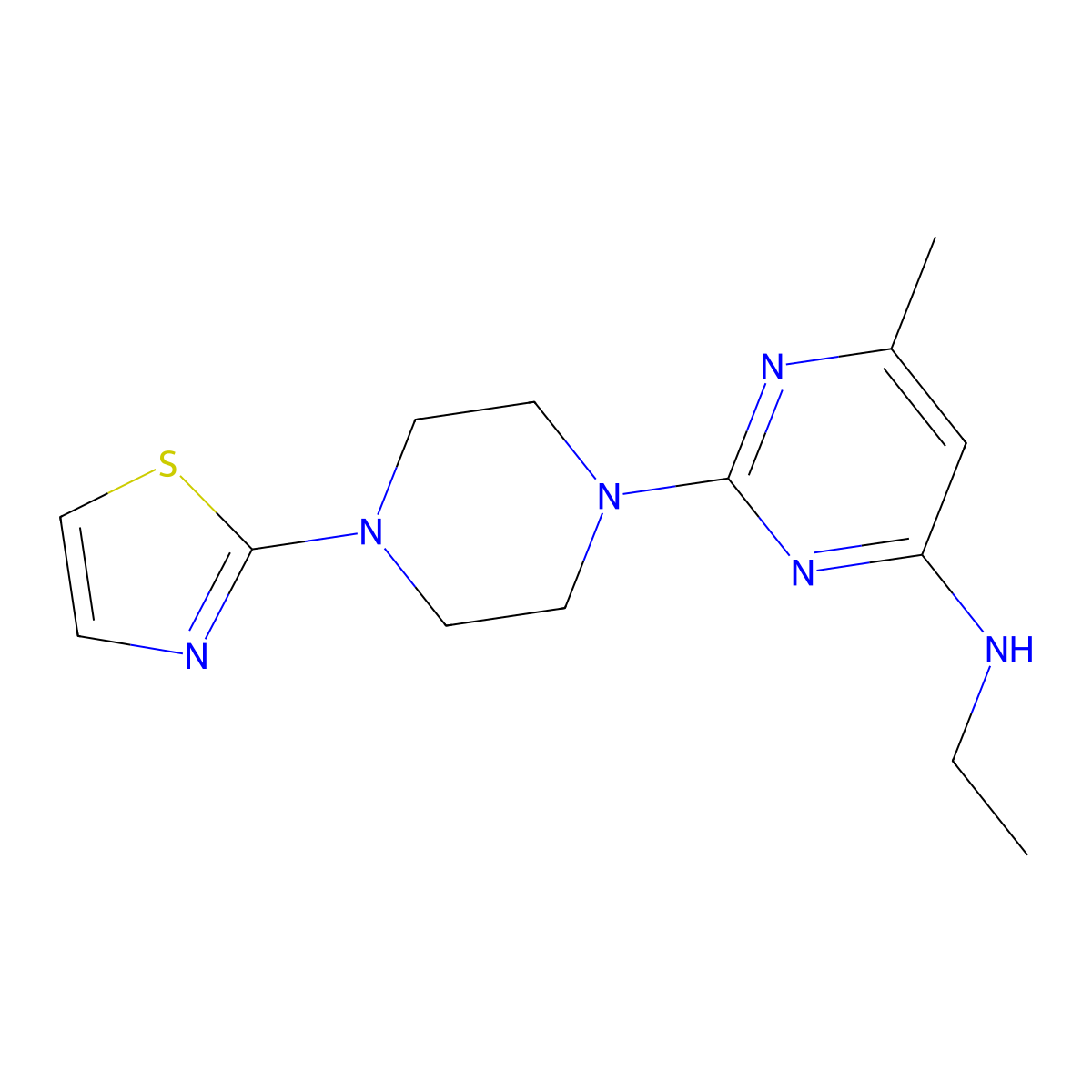 N-ethyl-6-methyl-2-[4-(1,3-thiazol-2-yl)piperazin-1-yl]pyrimidin-4-amine molecular structure, CAS 2549044-29-1