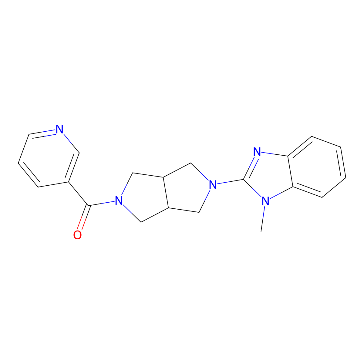 1-methyl-2-[5-(pyridine-3-carbonyl)-octahydropyrrolo[3,4-c]pyrrol-2-yl]-1H-1,3-benzodiazole molecular structure, CAS 2549044-30-4