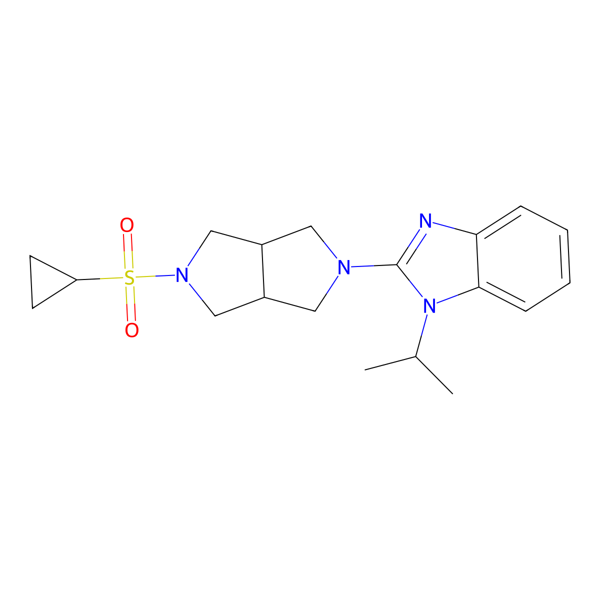 2-[5-(cyclopropanesulfonyl)-octahydropyrrolo[3,4-c]pyrrol-2-yl]-1-(propan-2-yl)-1H-1,3-benzodiazole molecular structure, CAS 2549044-32-6