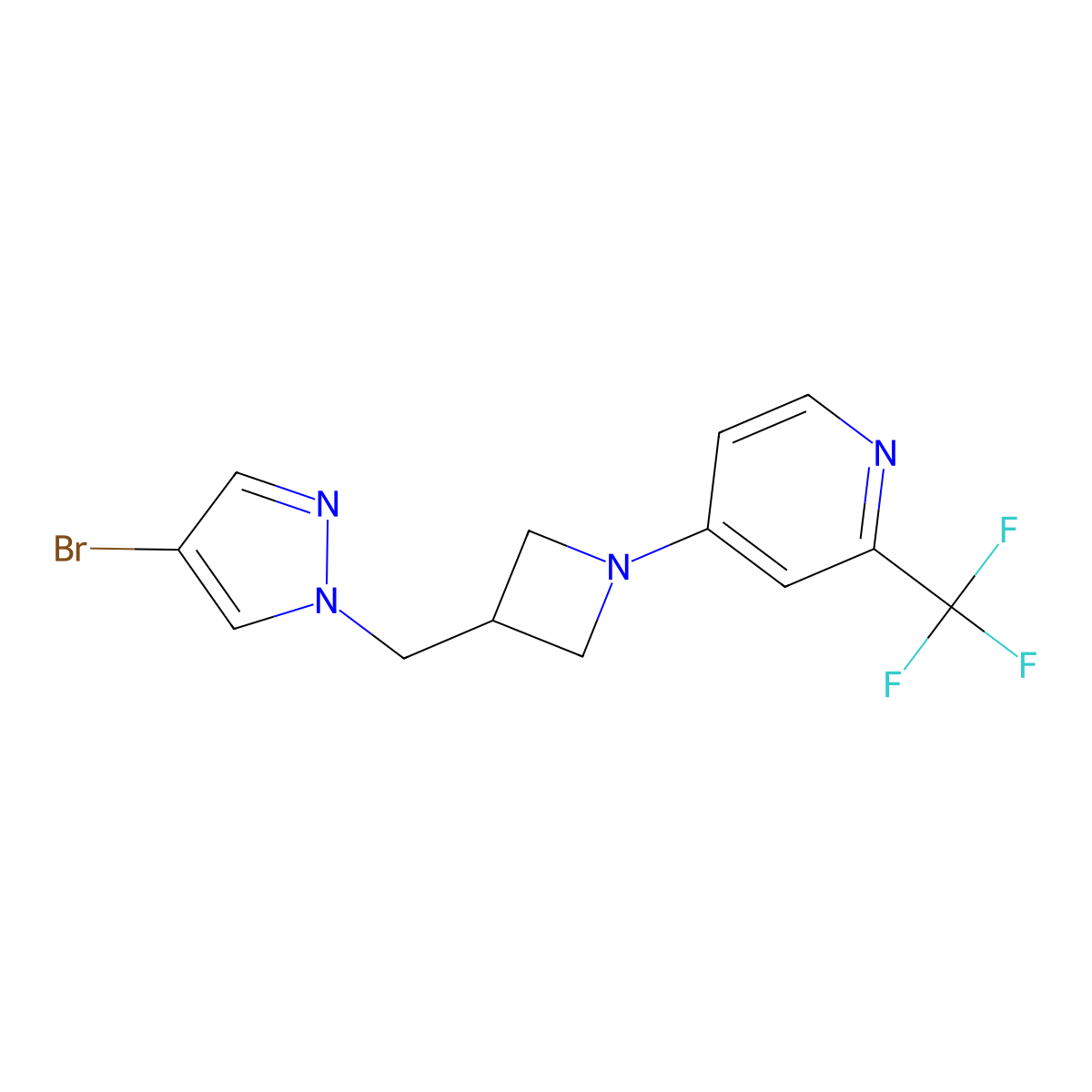 4-{3-[(4-bromo-1H-pyrazol-1-yl)methyl]azetidin-1-yl}-2-(trifluoromethyl)pyridine molecular structure, CAS 2549044-33-7