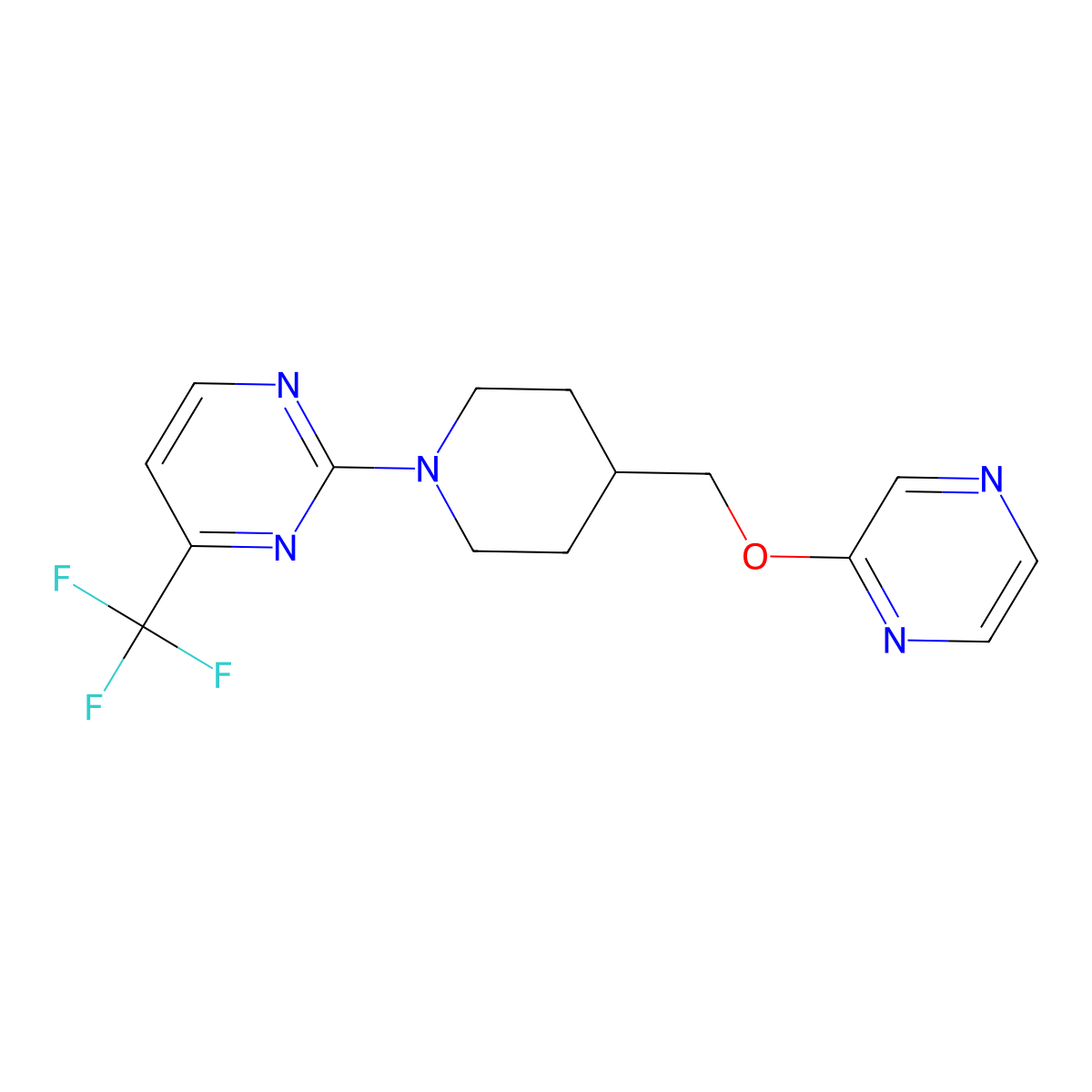 2-{4-[(Pyrazin-2-yloxy)methyl]piperidin-1-yl}-4-(trifluoromethyl)pyrimidine molecular structure, CAS 2549044-34-8