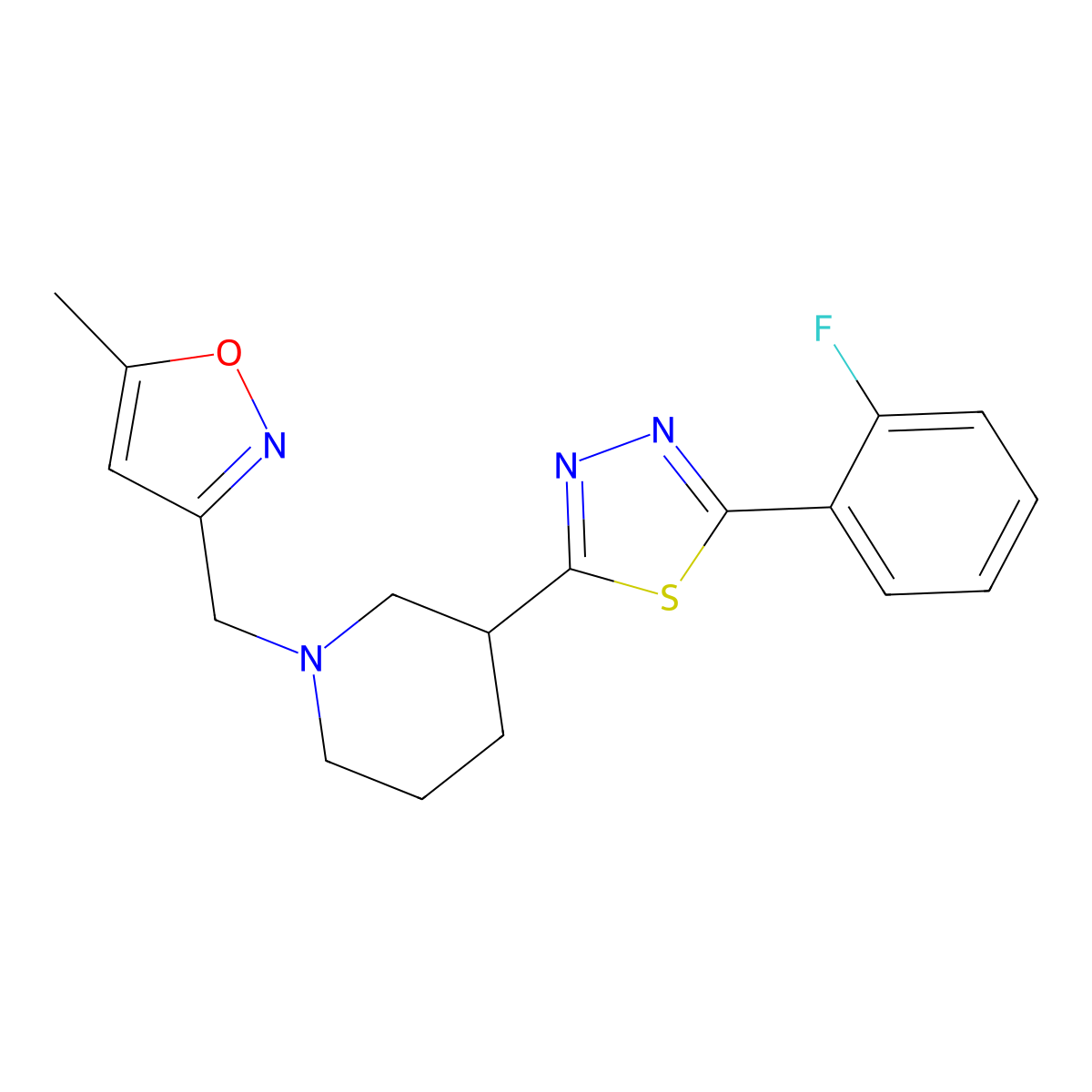 3-[5-(2-Fluorophenyl)-1,3,4-thiadiazol-2-yl]-1-[(5-methyl-1,2-oxazol-3-yl)methyl]piperidine molecular structure, CAS 2549044-37-1