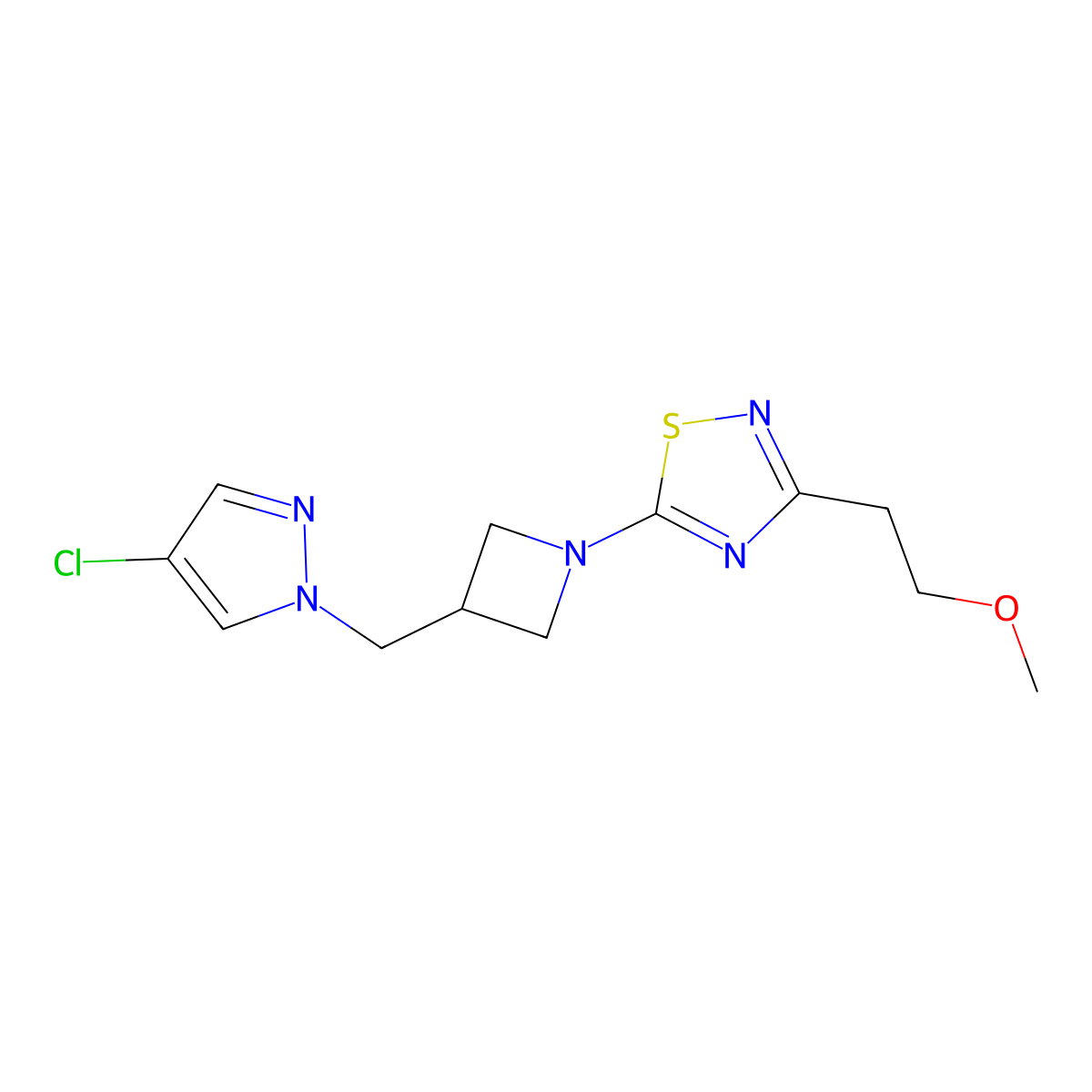 5-{3-[(4-chloro-1H-pyrazol-1-yl)methyl]azetidin-1-yl}-3-(2-methoxyethyl)-1,2,4-thiadiazole molecular structure, CAS 2549044-39-3