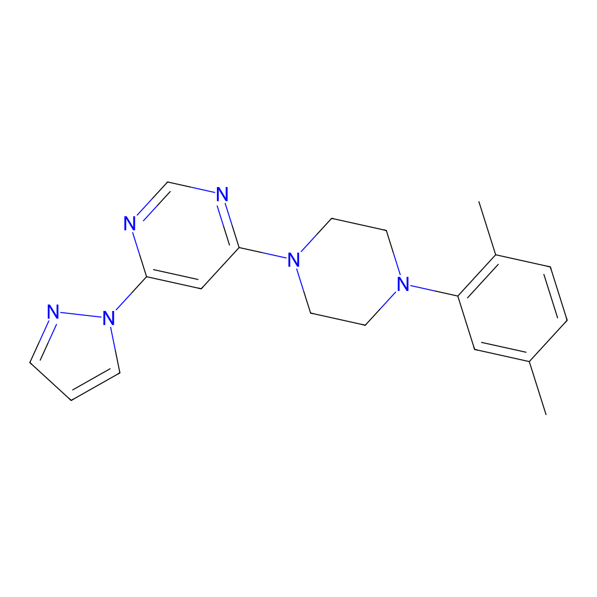 4-[4-(2,5-dimethylphenyl)piperazin-1-yl]-6-(1H-pyrazol-1-yl)pyrimidine molecular structure, CAS 2549044-42-8