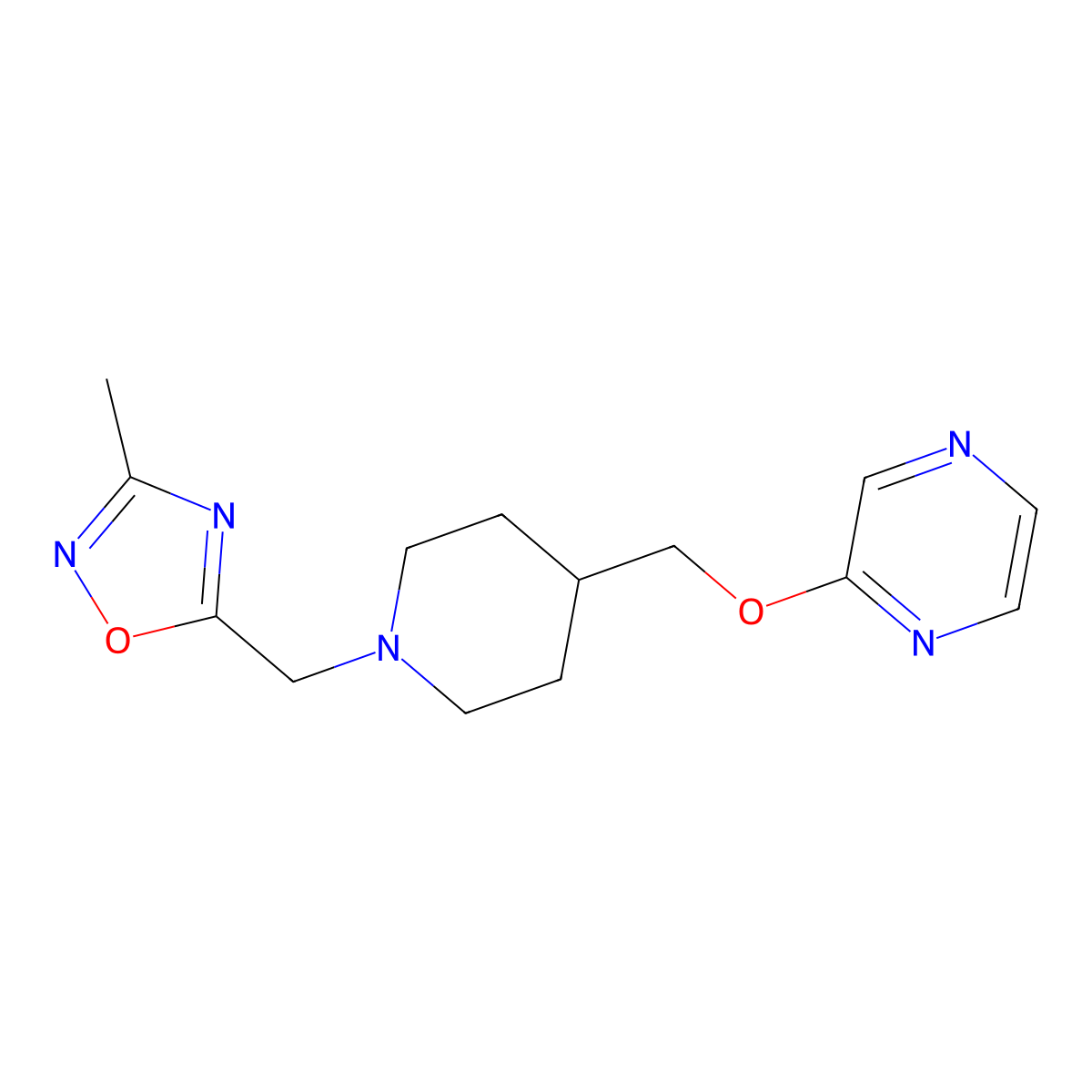 2-({1-[(3-Methyl-1,2,4-oxadiazol-5-yl)methyl]piperidin-4-yl}methoxy)pyrazine molecular structure, CAS 2549044-46-2