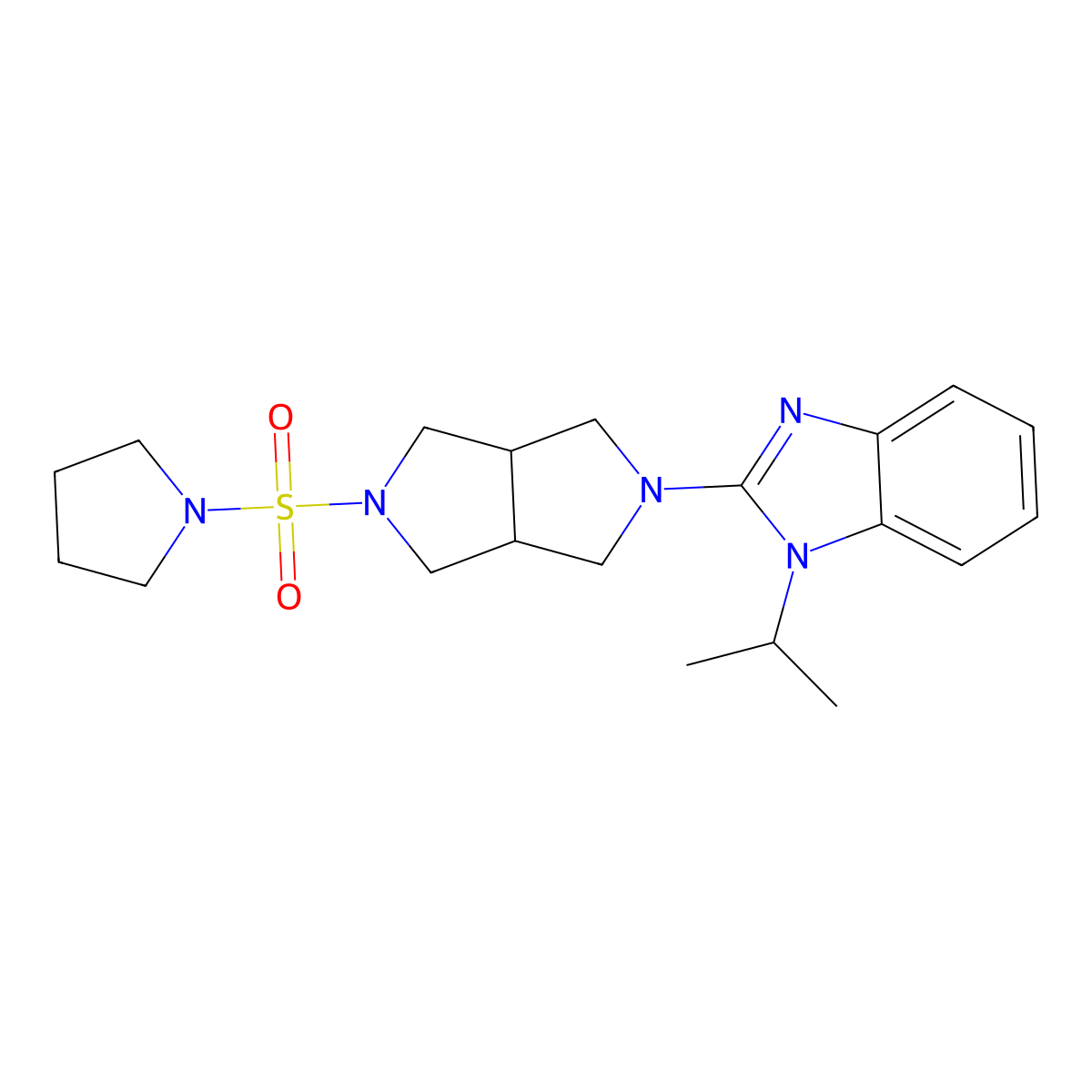 1-(propan-2-yl)-2-[5-(pyrrolidine-1-sulfonyl)-octahydropyrrolo[3,4-c]pyrrol-2-yl]-1H-1,3-benzodiazole molecular structure, CAS 2549044-54-2