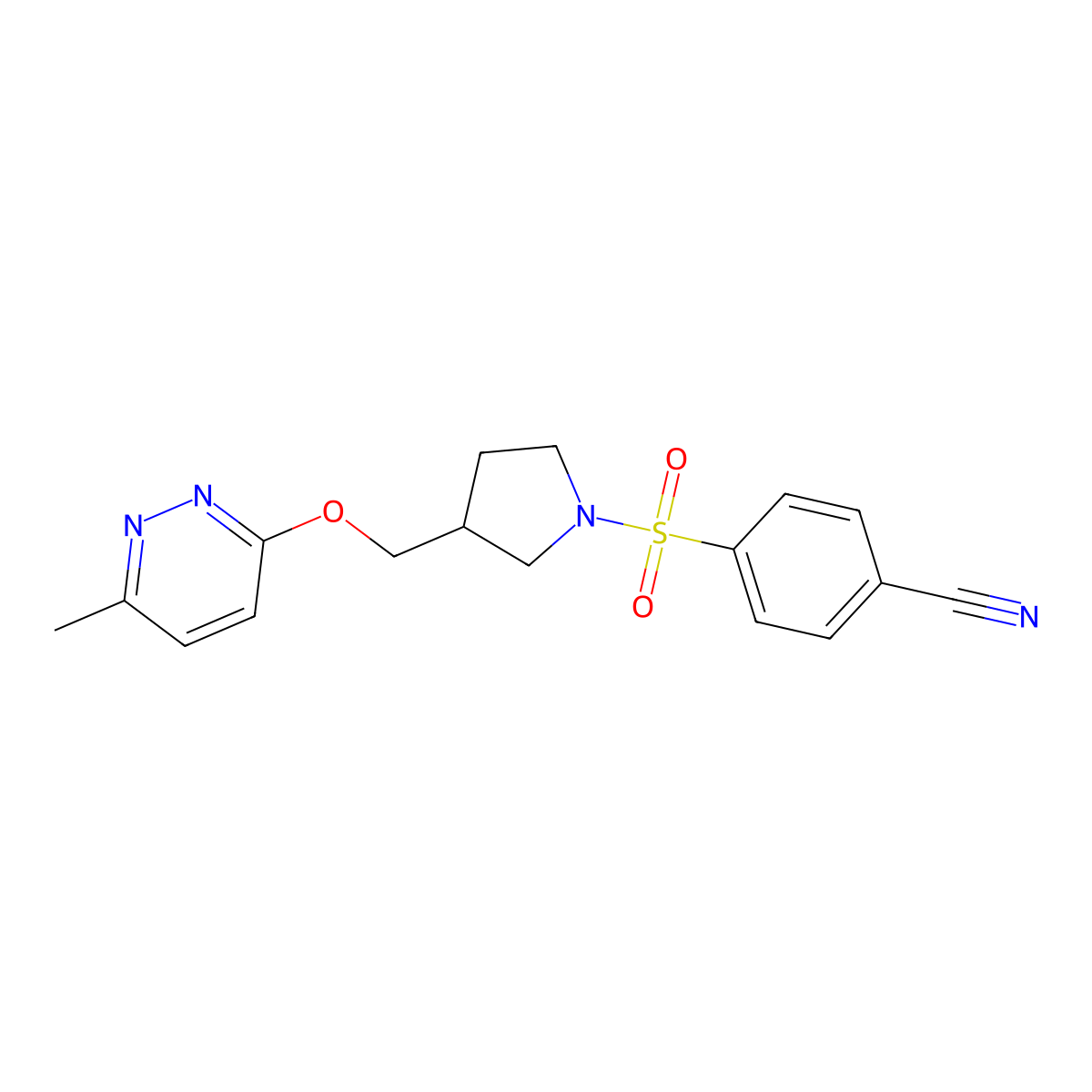 4-[(3-{[(6-Methylpyridazin-3-yl)oxy]methyl}pyrrolidin-1-yl)sulfonyl]benzonitrile molecular structure, CAS 2549044-55-3