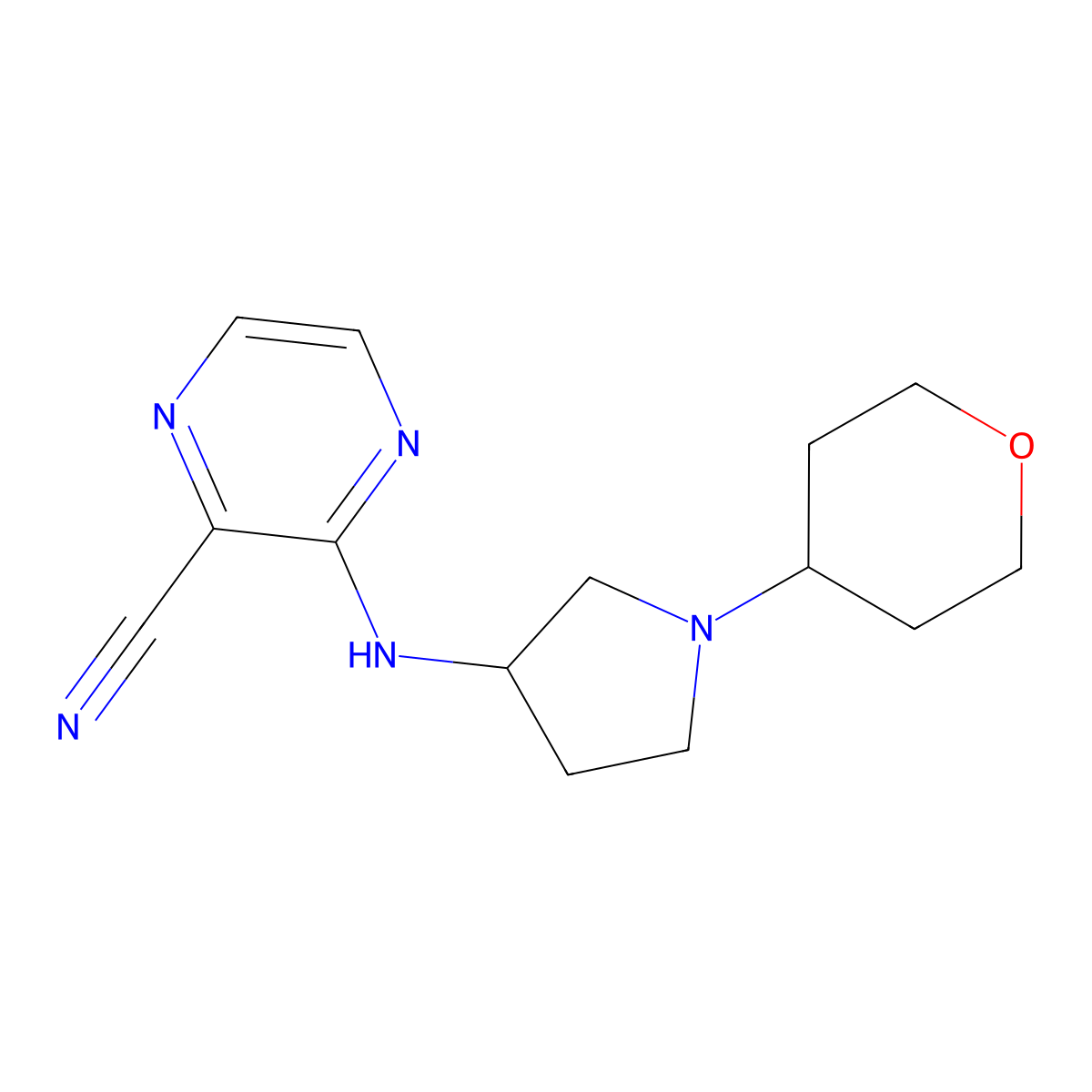 3-{[1-(Oxan-4-yl)pyrrolidin-3-yl]amino}pyrazine-2-carbonitrile molecular structure, CAS 2549044-58-6
