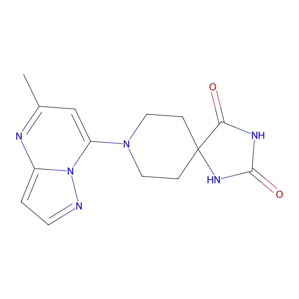 8-{5-Methylpyrazolo[1,5-a]pyrimidin-7-yl}-1,3,8-triazaspiro[4.5]decane-2,4-dione molecular structure, CAS 2549044-60-0