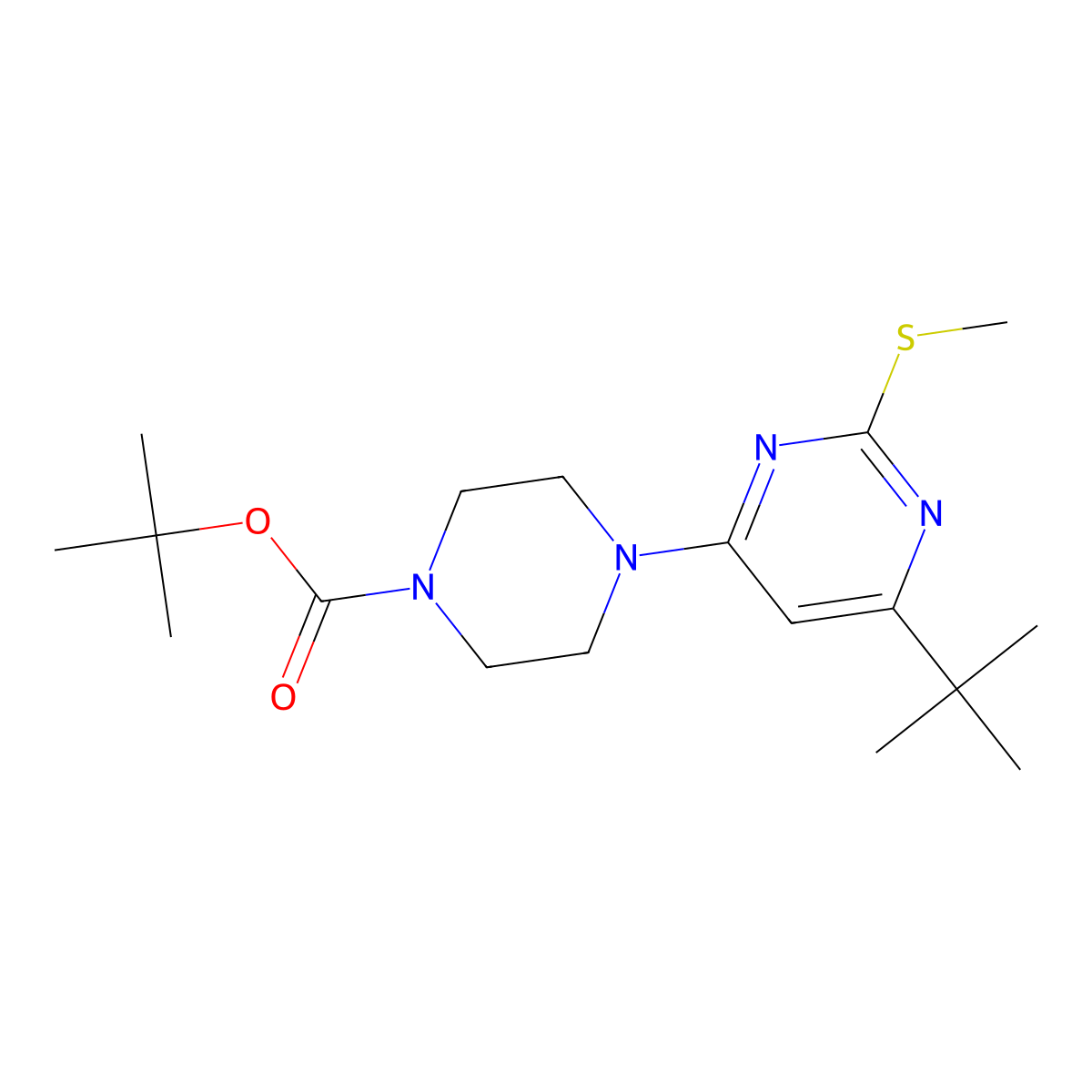 Tert-butyl 4-[6-tert-butyl-2-(methylsulfanyl)pyrimidin-4-yl]piperazine-1-carboxylate molecular structure, CAS 2549044-62-2