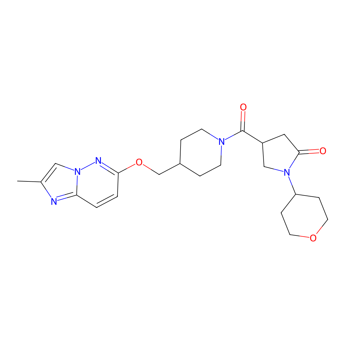 4-{4-[({2-Methylimidazo[1,2-b]pyridazin-6-yl}oxy)methyl]piperidine-1-carbonyl}-1-(oxan-4-yl)pyrrolidin-2-one molecular structure, CAS 2549044-66-6