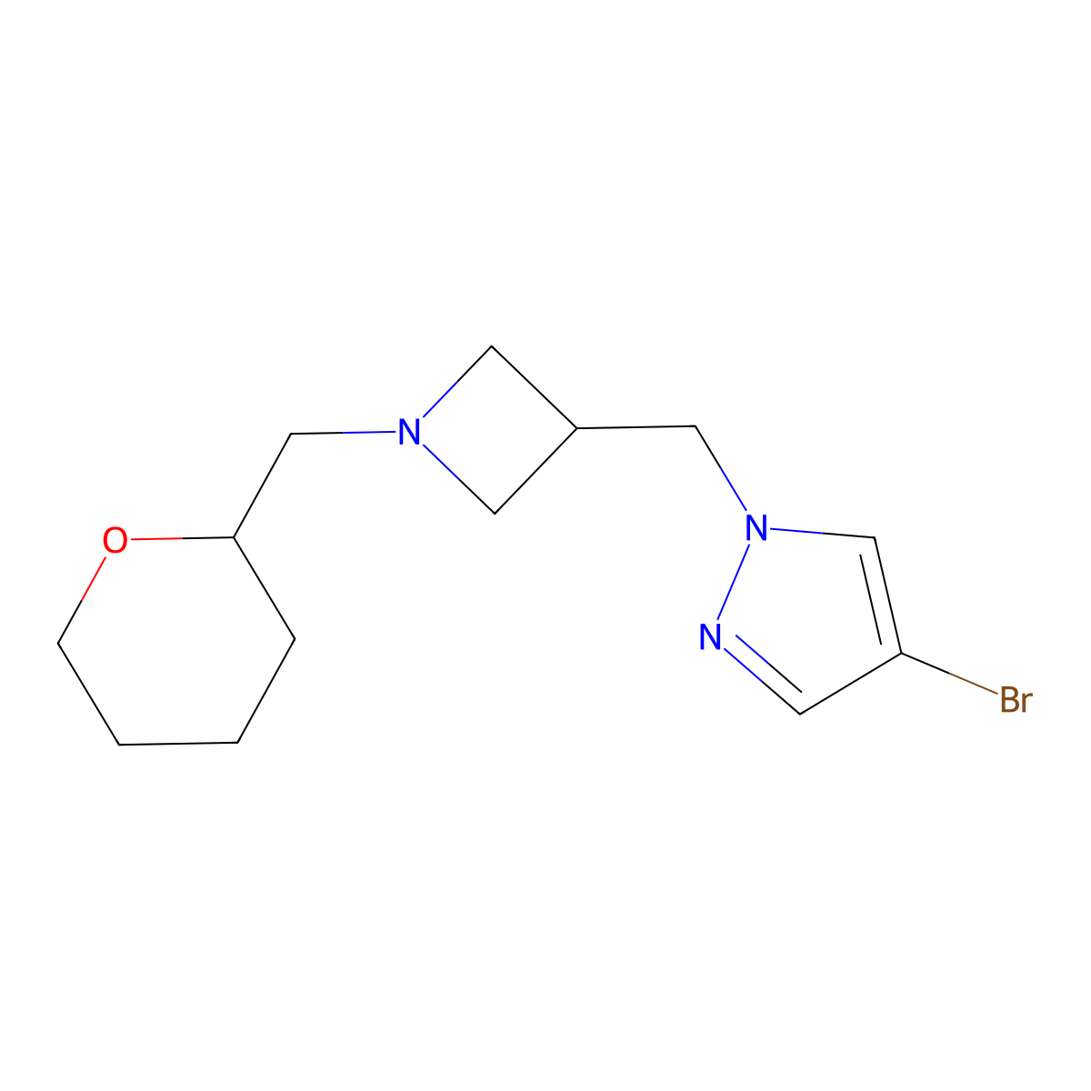 4-bromo-1-({1-[(oxan-2-yl)methyl]azetidin-3-yl}methyl)-1H-pyrazole molecular structure, CAS 2549044-73-5