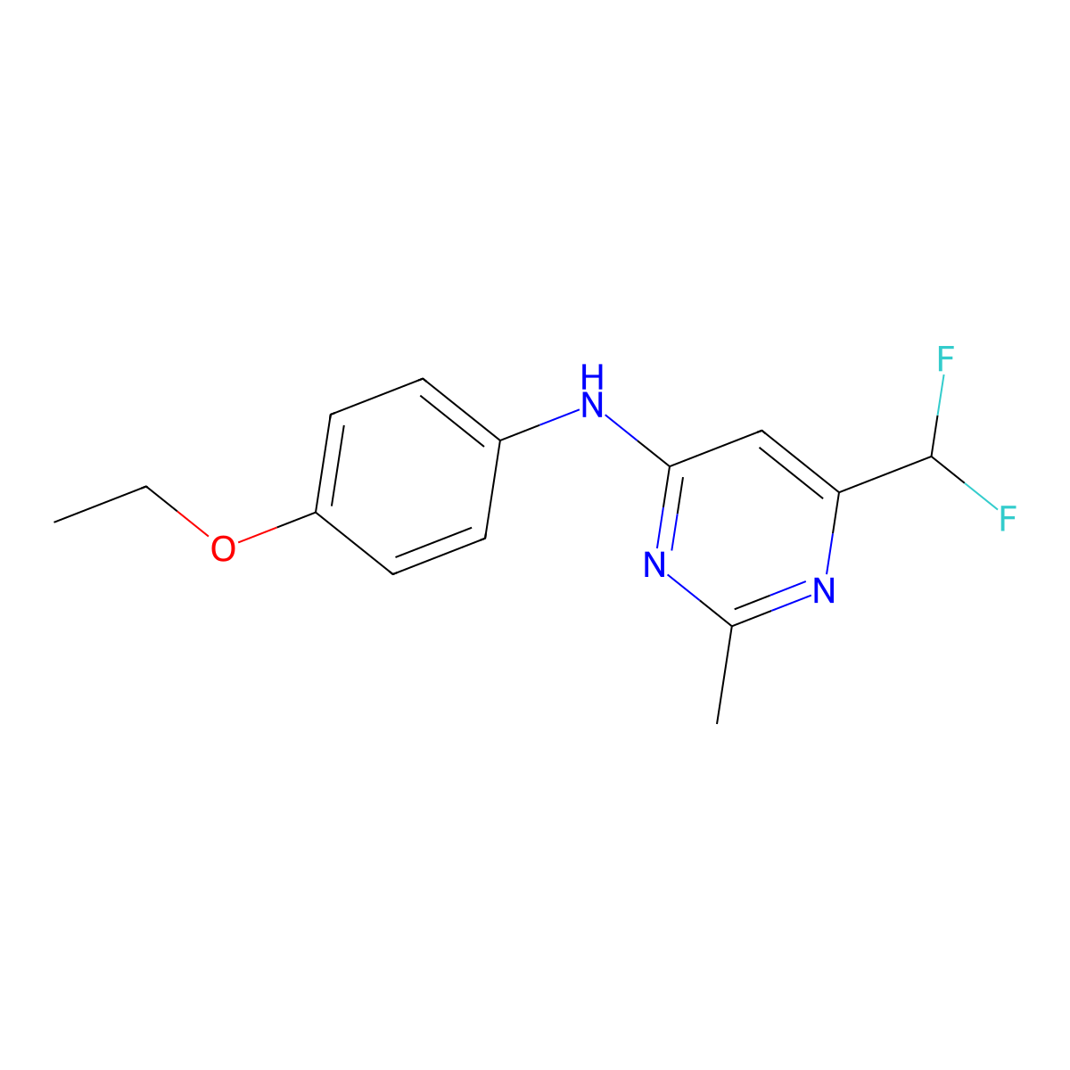 6-(difluoromethyl)-N-(4-ethoxyphenyl)-2-methylpyrimidin-4-amine molecular structure, CAS 2549044-84-8
