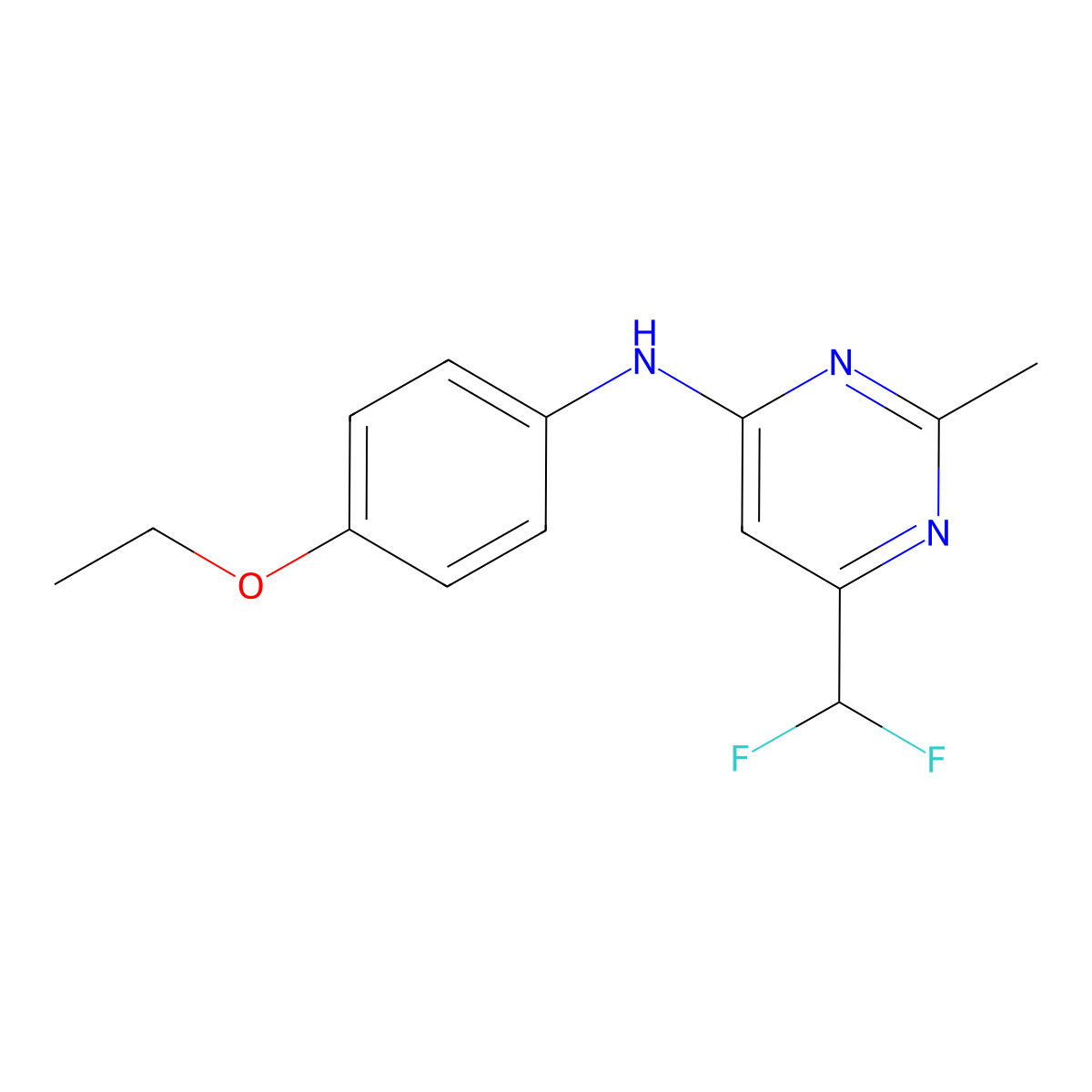 6-(difluoromethyl)-N-(4-ethoxyphenyl)-2-methylpyrimidin-4-amine molecular structure, CAS 2549044-84-8
