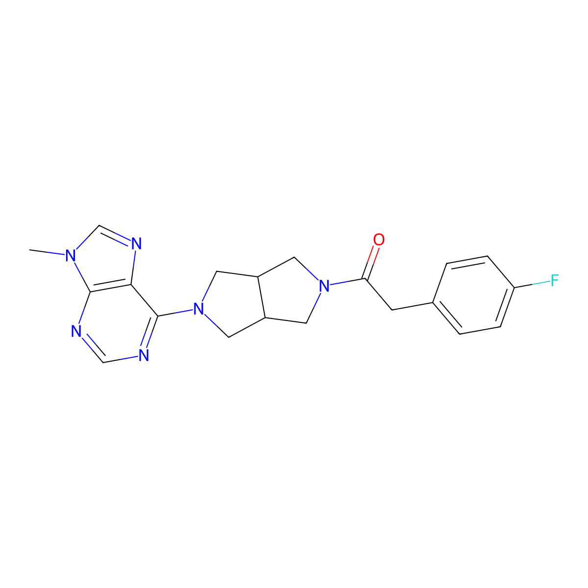 2-(4-fluorophenyl)-1-[5-(9-methyl-9H-purin-6-yl)-octahydropyrrolo[3,4-c]pyrrol-2-yl]ethan-1-one molecular structure, CAS 2549044-85-9