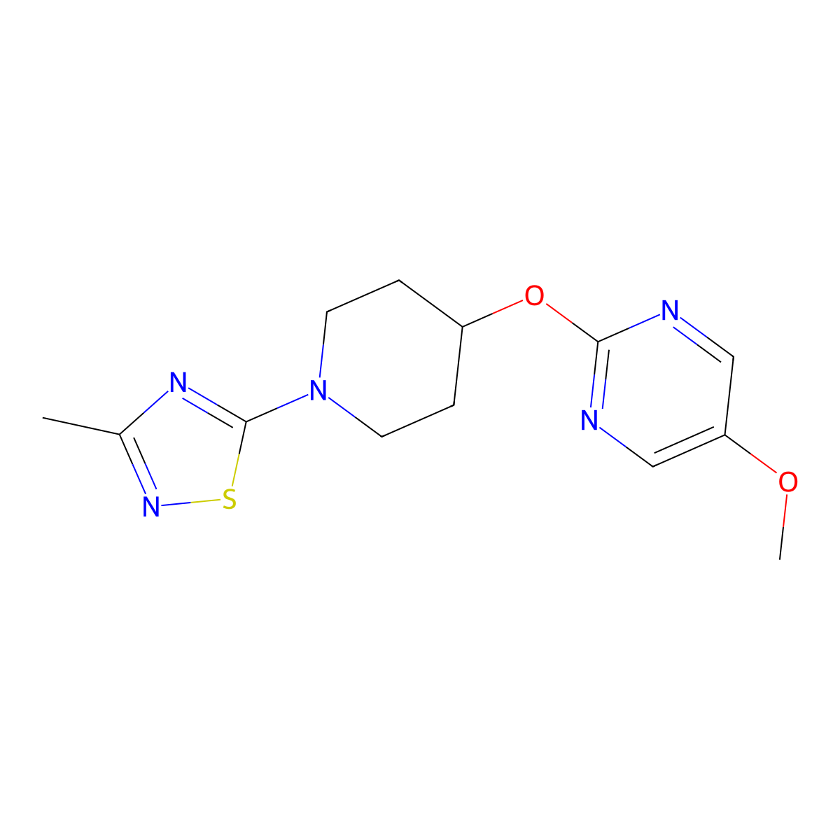 5-Methoxy-2-{[1-(3-methyl-1,2,4-thiadiazol-5-yl)piperidin-4-yl]oxy}pyrimidine molecular structure, CAS 2549044-87-1