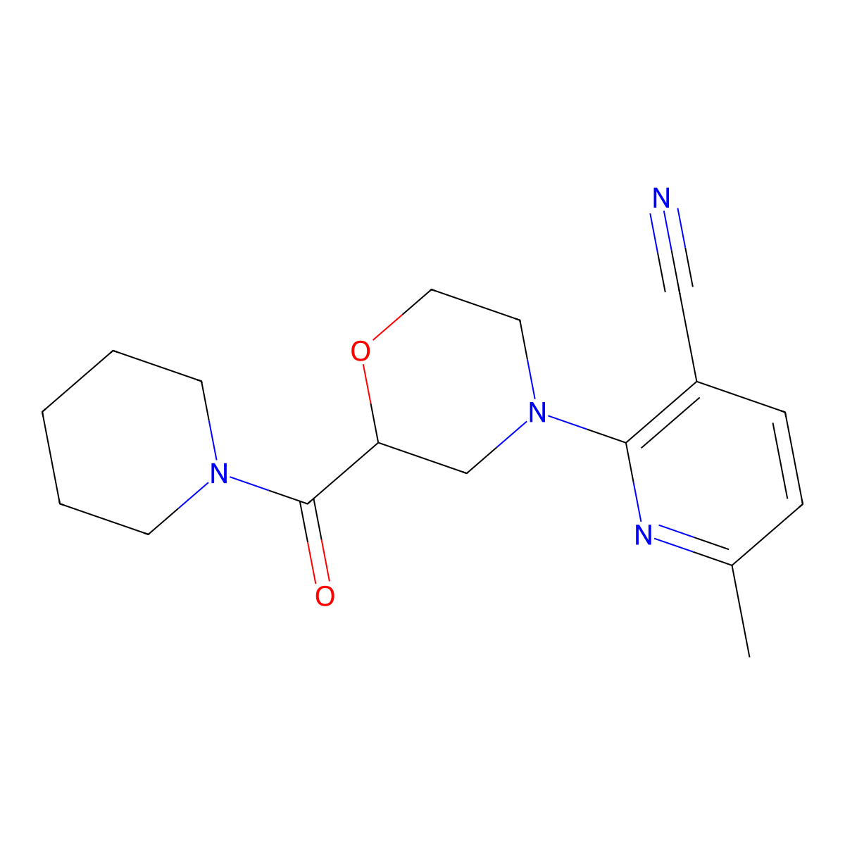 6-Methyl-2-[2-(piperidine-1-carbonyl)morpholin-4-yl]pyridine-3-carbonitrile molecular structure, CAS 2549044-88-2