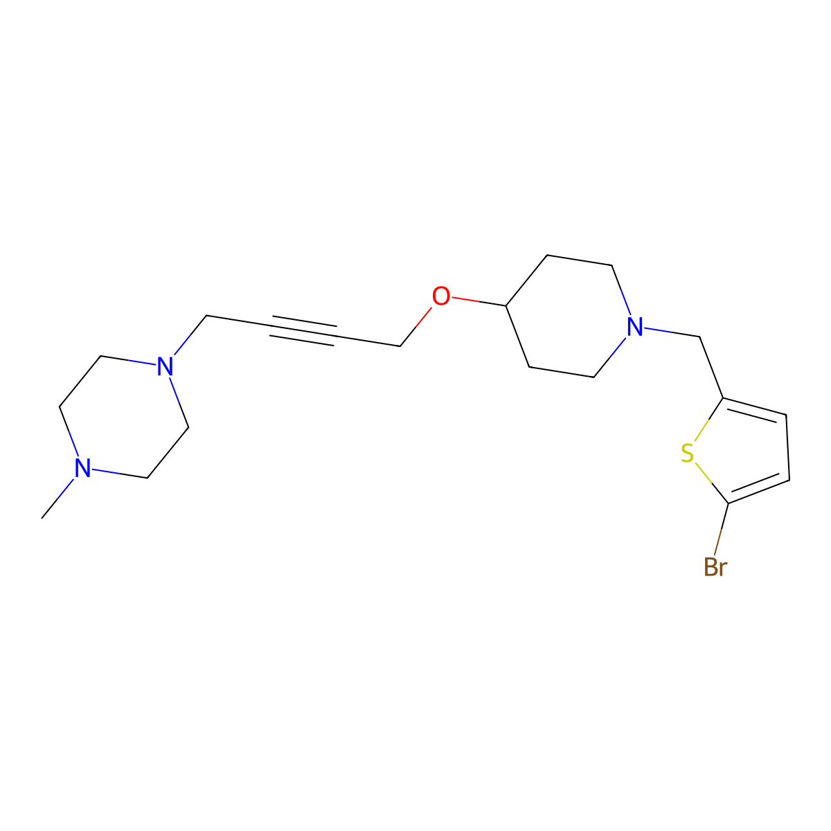1-[4-({1-[(5-Bromothiophen-2-yl)methyl]piperidin-4-yl}oxy)but-2-yn-1-yl]-4-methylpiperazine molecular structure, CAS 2549044-95-1