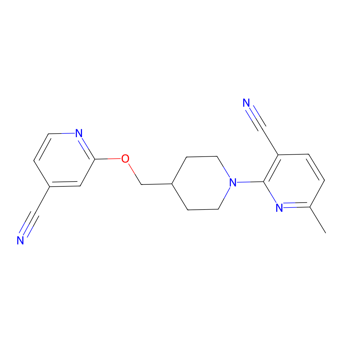 2-(4-{[(4-Cyanopyridin-2-yl)oxy]methyl}piperidin-1-yl)-6-methylpyridine-3-carbonitrile molecular structure, CAS 2549044-96-2