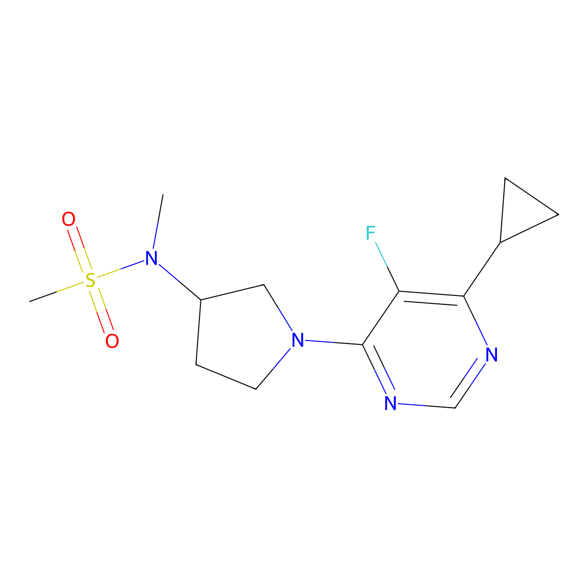 N-[1-(6-cyclopropyl-5-fluoropyrimidin-4-yl)pyrrolidin-3-yl]-N-methylmethanesulfonamide molecular structure, CAS 2549044-98-4