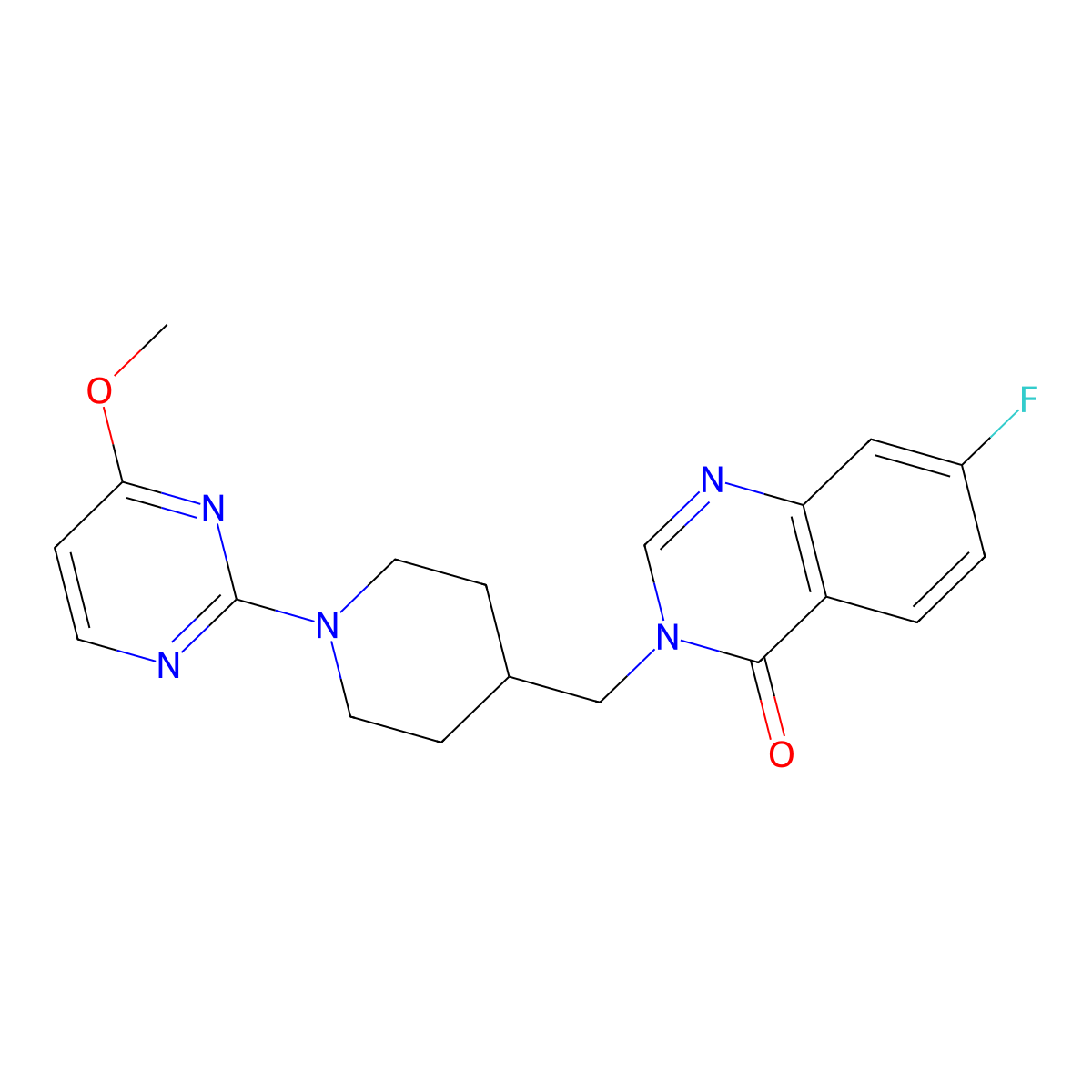 7-Fluoro-3-{[1-(4-methoxypyrimidin-2-yl)piperidin-4-yl]methyl}-3,4-dihydroquinazolin-4-one molecular structure, CAS 2549045-01-2