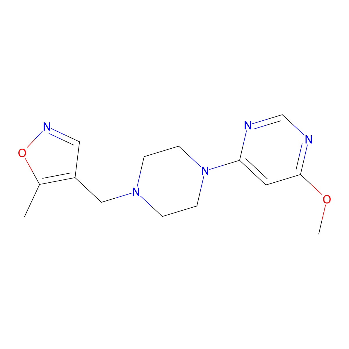 4-Methoxy-6-{4-[(5-methyl-1,2-oxazol-4-yl)methyl]piperazin-1-yl}pyrimidine molecular structure, CAS 2549045-02-3