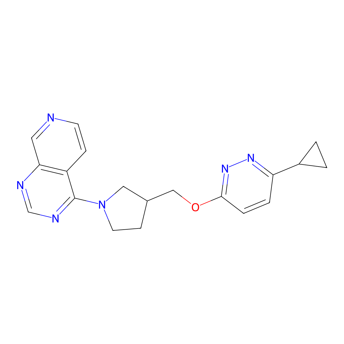 3-Cyclopropyl-6-[(1-{pyrido[3,4-d]pyrimidin-4-yl}pyrrolidin-3-yl)methoxy]pyridazine molecular structure, CAS 2549045-05-6