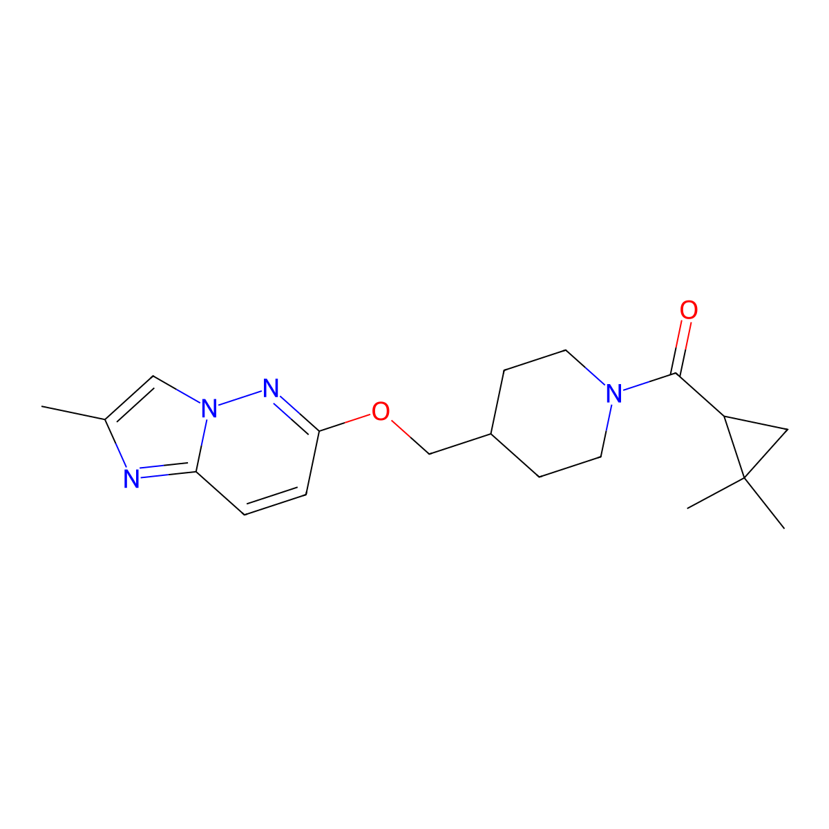 1-(2,2-Dimethylcyclopropanecarbonyl)-4-[({2-methylimidazo[1,2-b]pyridazin-6-yl}oxy)methyl]piperidine molecular structure, CAS 2549045-07-8