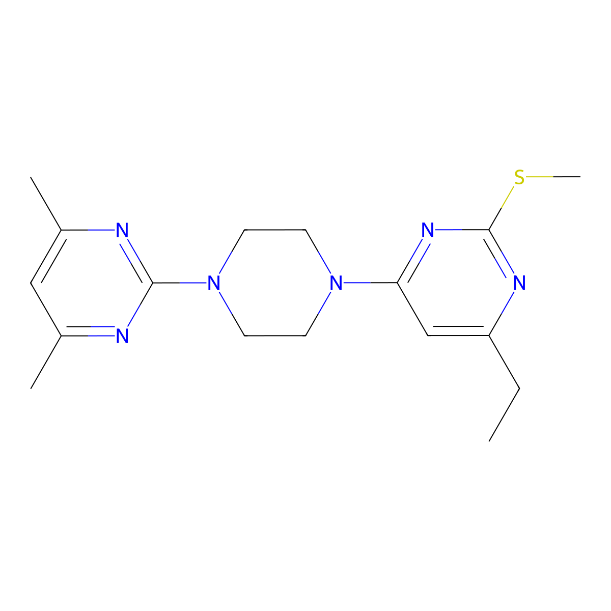 4-[4-(4,6-Dimethylpyrimidin-2-yl)piperazin-1-yl]-6-ethyl-2-(methylsulfanyl)pyrimidine molecular structure, CAS 2549045-09-0