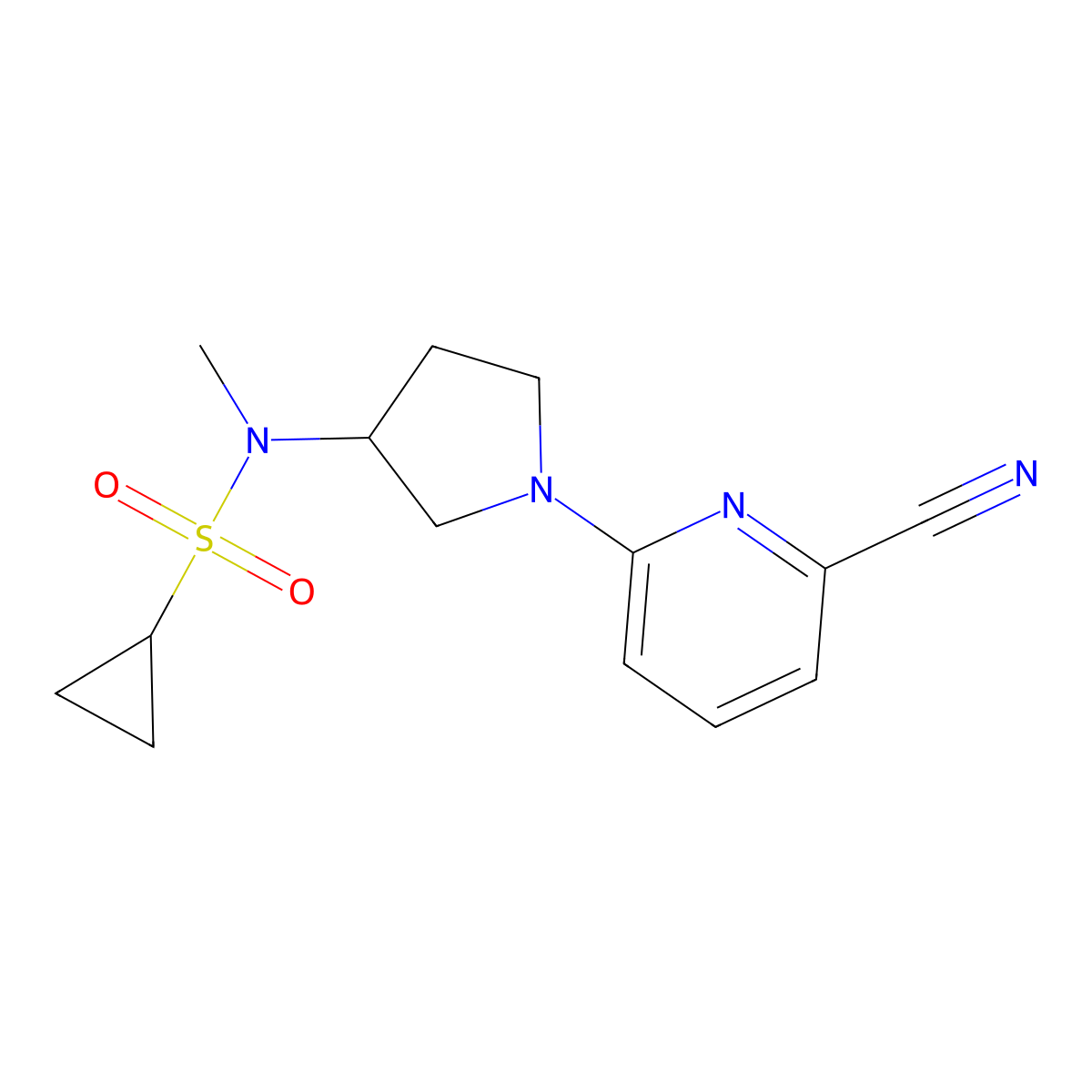 N-[1-(6-cyanopyridin-2-yl)pyrrolidin-3-yl]-N-methylcyclopropanesulfonamide molecular structure, CAS 2549045-10-3