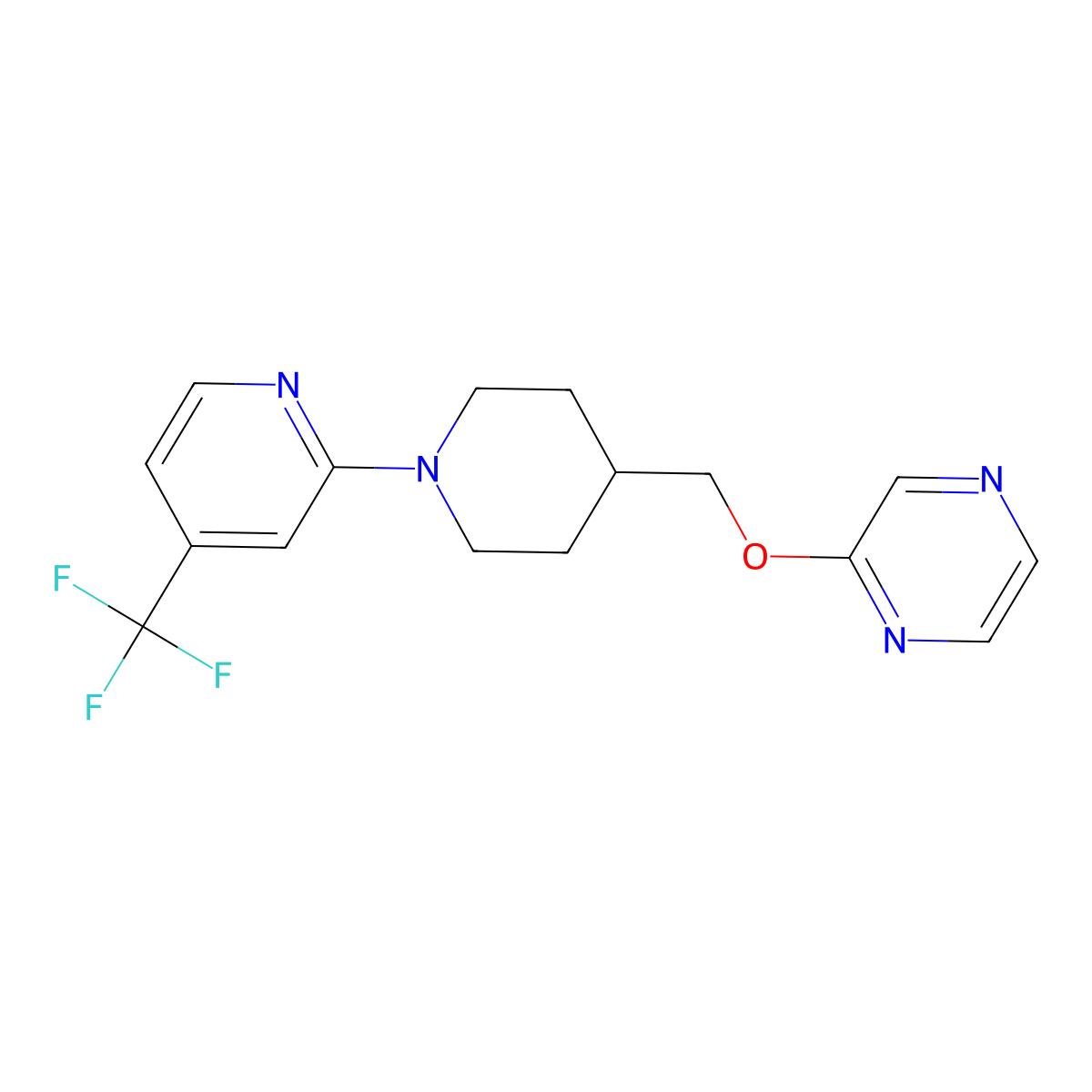 2-({1-[4-(Trifluoromethyl)pyridin-2-yl]piperidin-4-yl}methoxy)pyrazine molecular structure, CAS 2549045-15-8