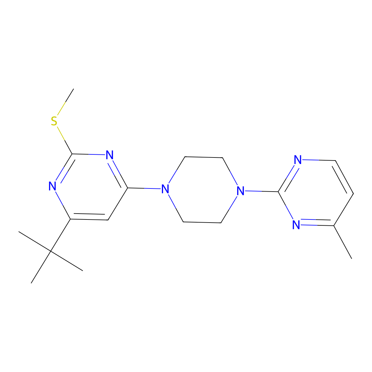 4-Tert-butyl-6-[4-(4-methylpyrimidin-2-yl)piperazin-1-yl]-2-(methylsulfanyl)pyrimidine molecular structure, CAS 2549045-17-0
