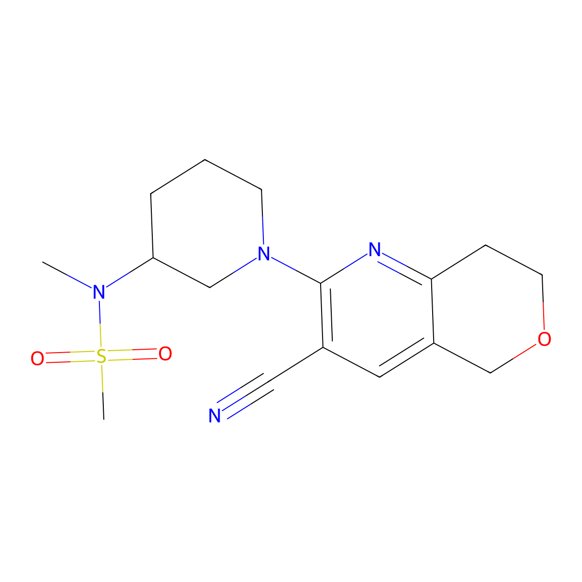 N-(1-{3-cyano-5H,7H,8H-pyrano[4,3-b]pyridin-2-yl}piperidin-3-yl)-N-methylmethanesulfonamide molecular structure, CAS 2549045-18-1