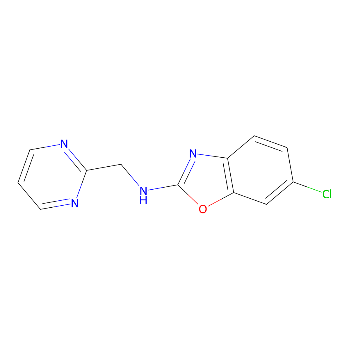 6-chloro-N-[(pyrimidin-2-yl)methyl]-1,3-benzoxazol-2-amine molecular structure, CAS 2549045-19-2