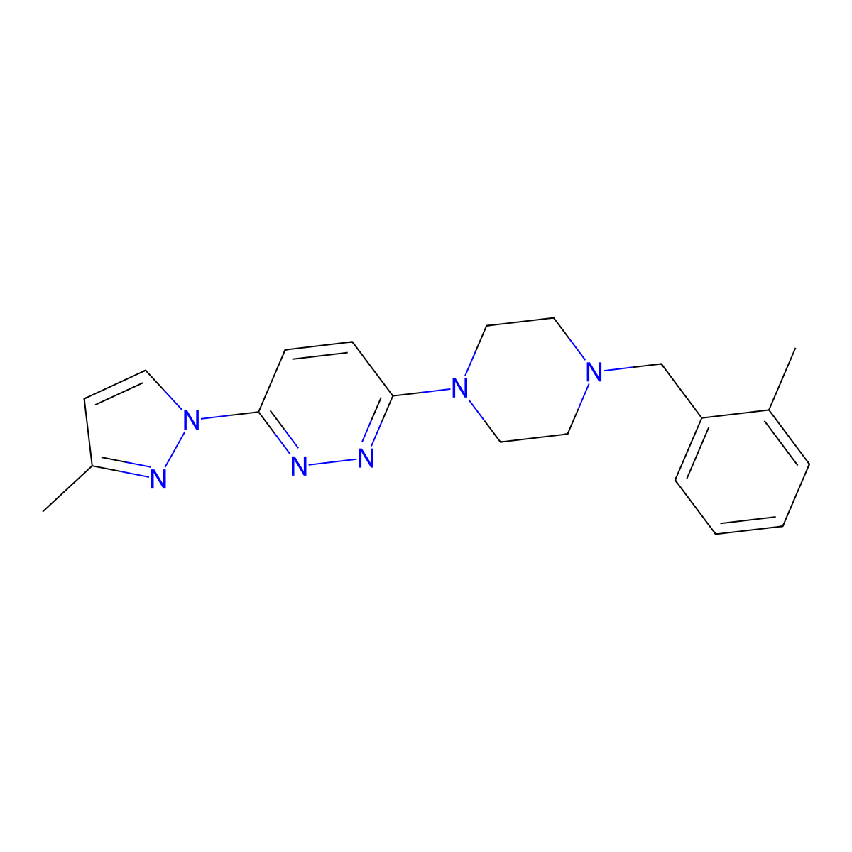 3-(3-methyl-1H-pyrazol-1-yl)-6-{4-[(2-methylphenyl)methyl]piperazin-1-yl}pyridazine molecular structure, CAS 2549045-23-8