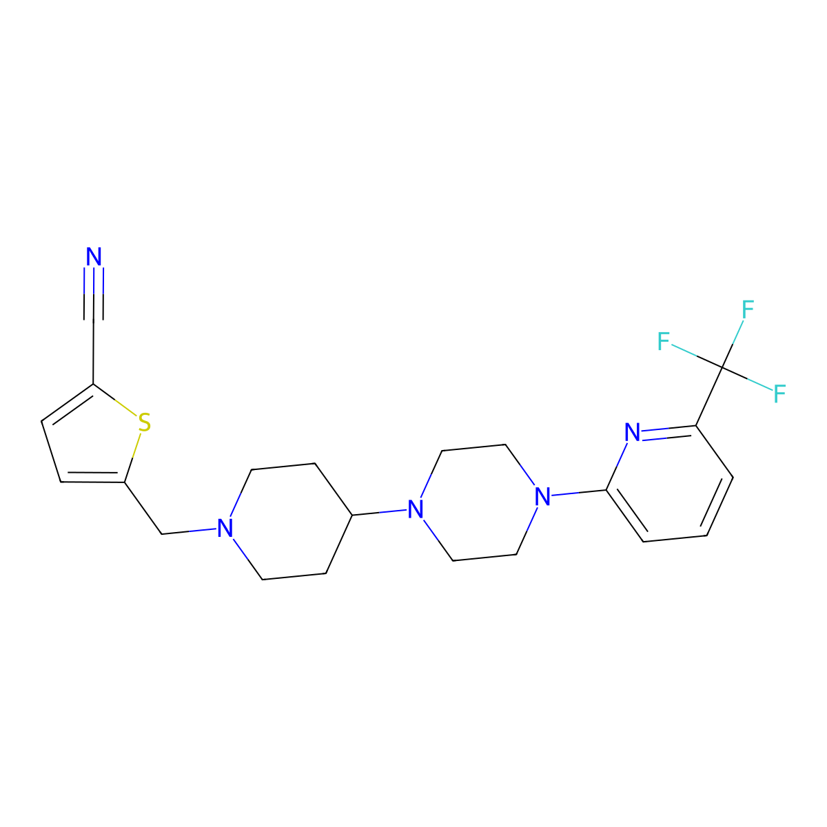 5-[(4-{4-[6-(Trifluoromethyl)pyridin-2-yl]piperazin-1-yl}piperidin-1-yl)methyl]thiophene-2-carbonitrile molecular structure, CAS 2549045-29-4