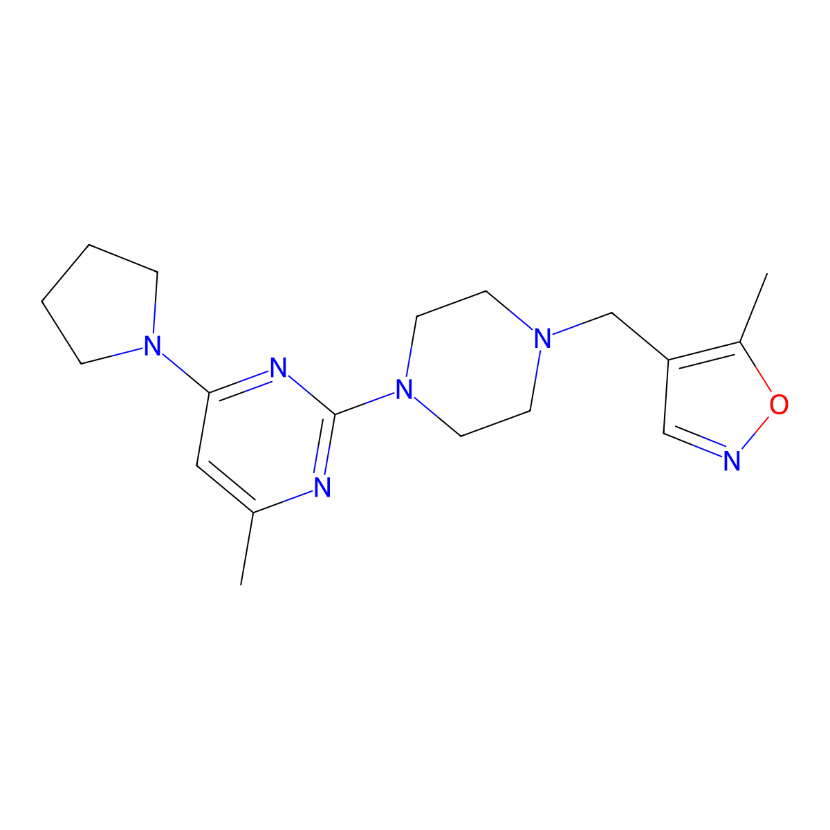 4-Methyl-2-{4-[(5-methyl-1,2-oxazol-4-yl)methyl]piperazin-1-yl}-6-(pyrrolidin-1-yl)pyrimidine molecular structure, CAS 2549045-34-1